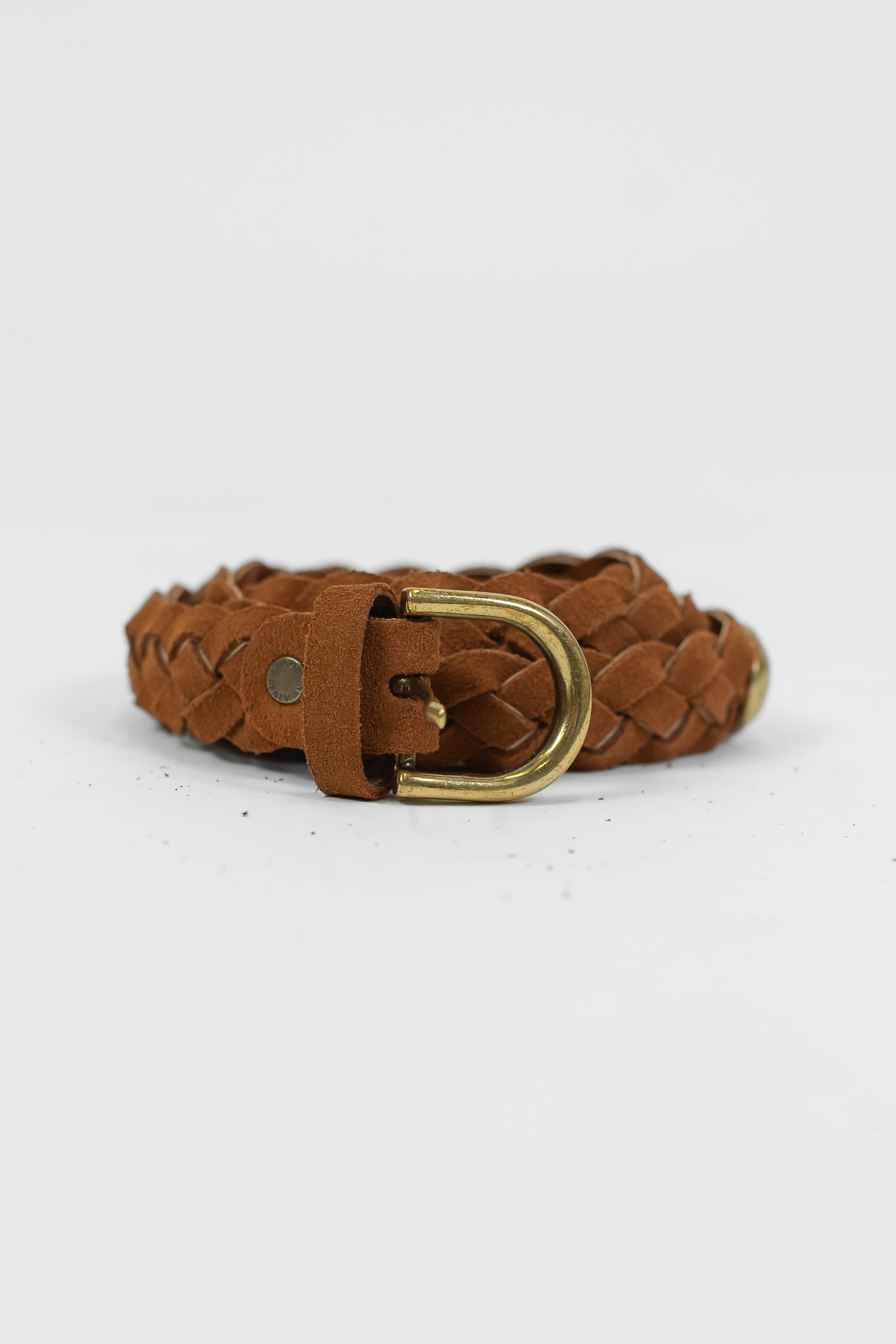 Haveone - Cintura in pelle intrecciata scamosciata con fibbia in acciaio e applicazioni