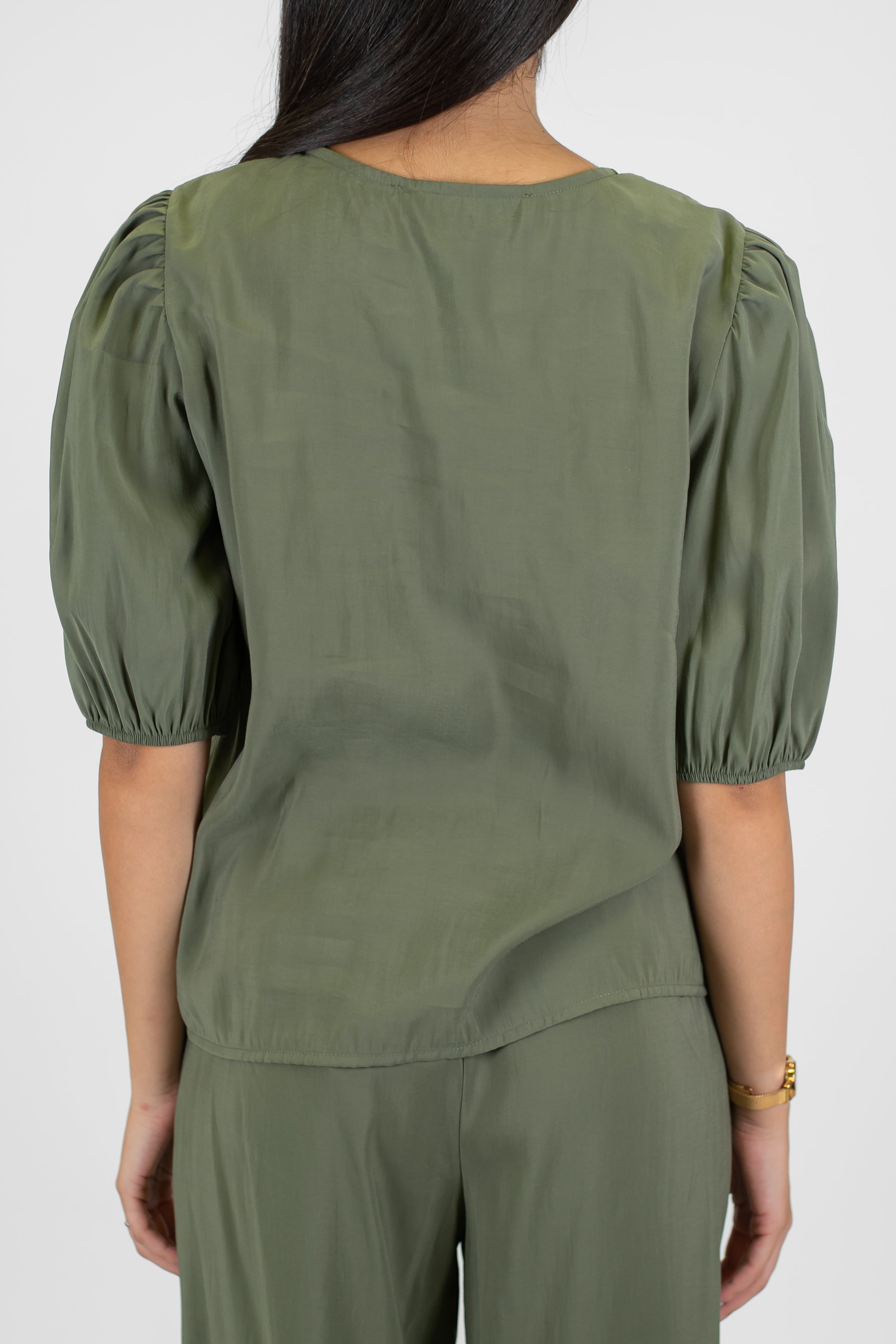 Haveone - Coordinato in modal con t-shirt scollo a V con lacci e pantalone palazzo con coulisse