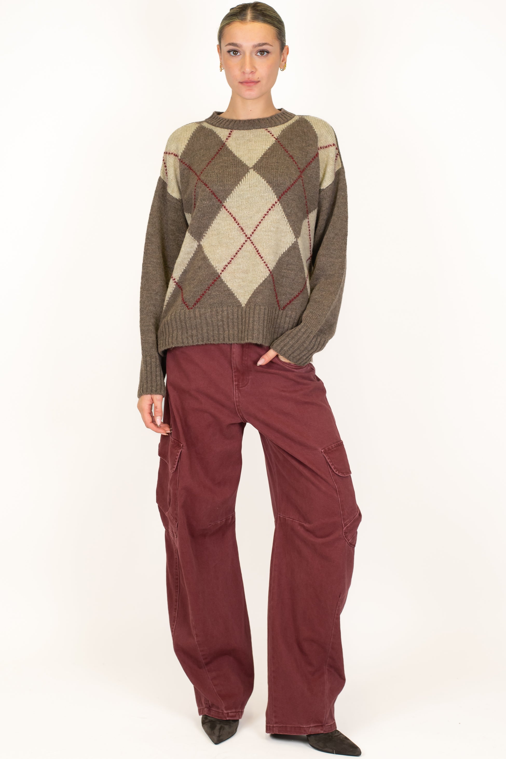 Tensione in - Maglia fantasia rombi a contrasto in misto lana