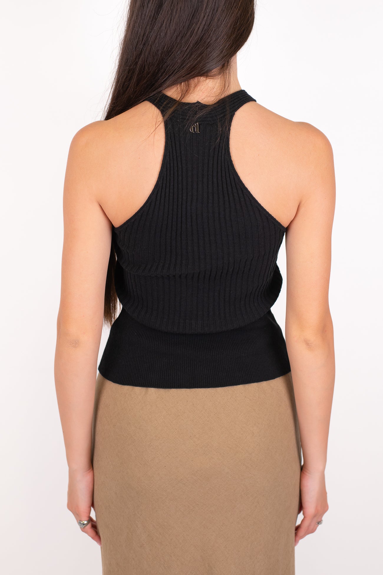 Dixie - Top a costine scollo americano con nodo centrale