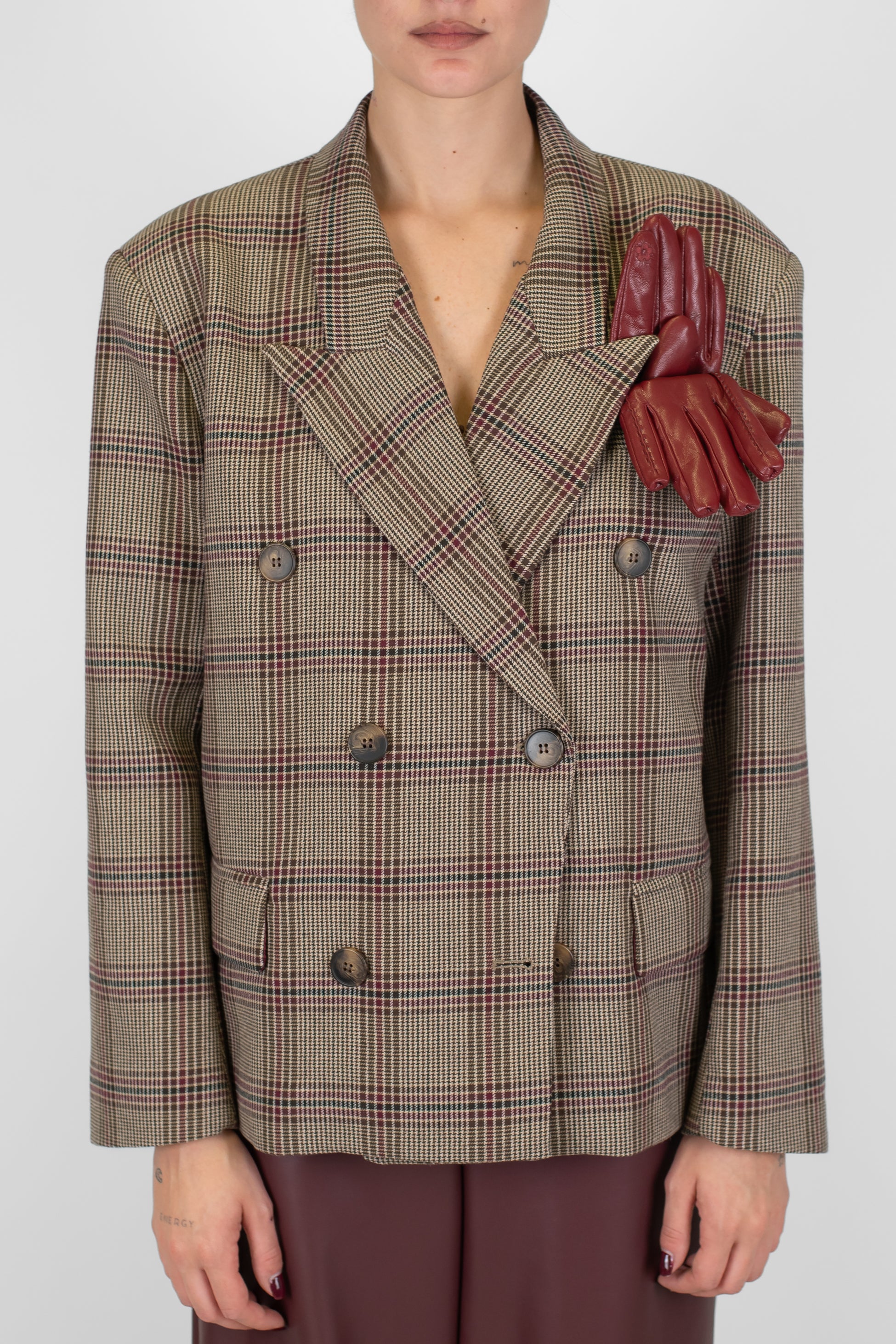 Tensione in - Giacca doppiopetto fantasia check con guanti