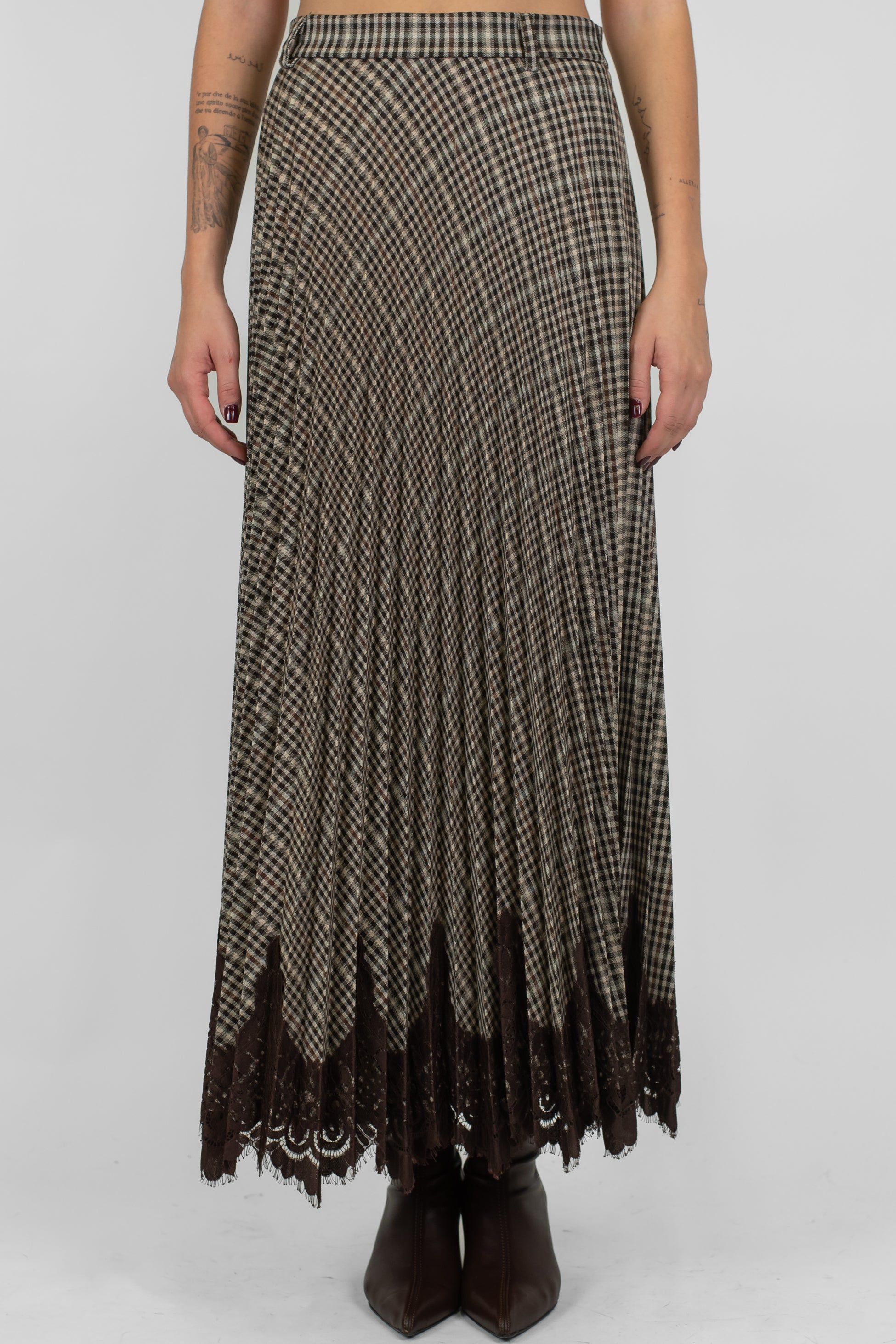 Motel - Gonna microfantasia quadri con orli in pizzo