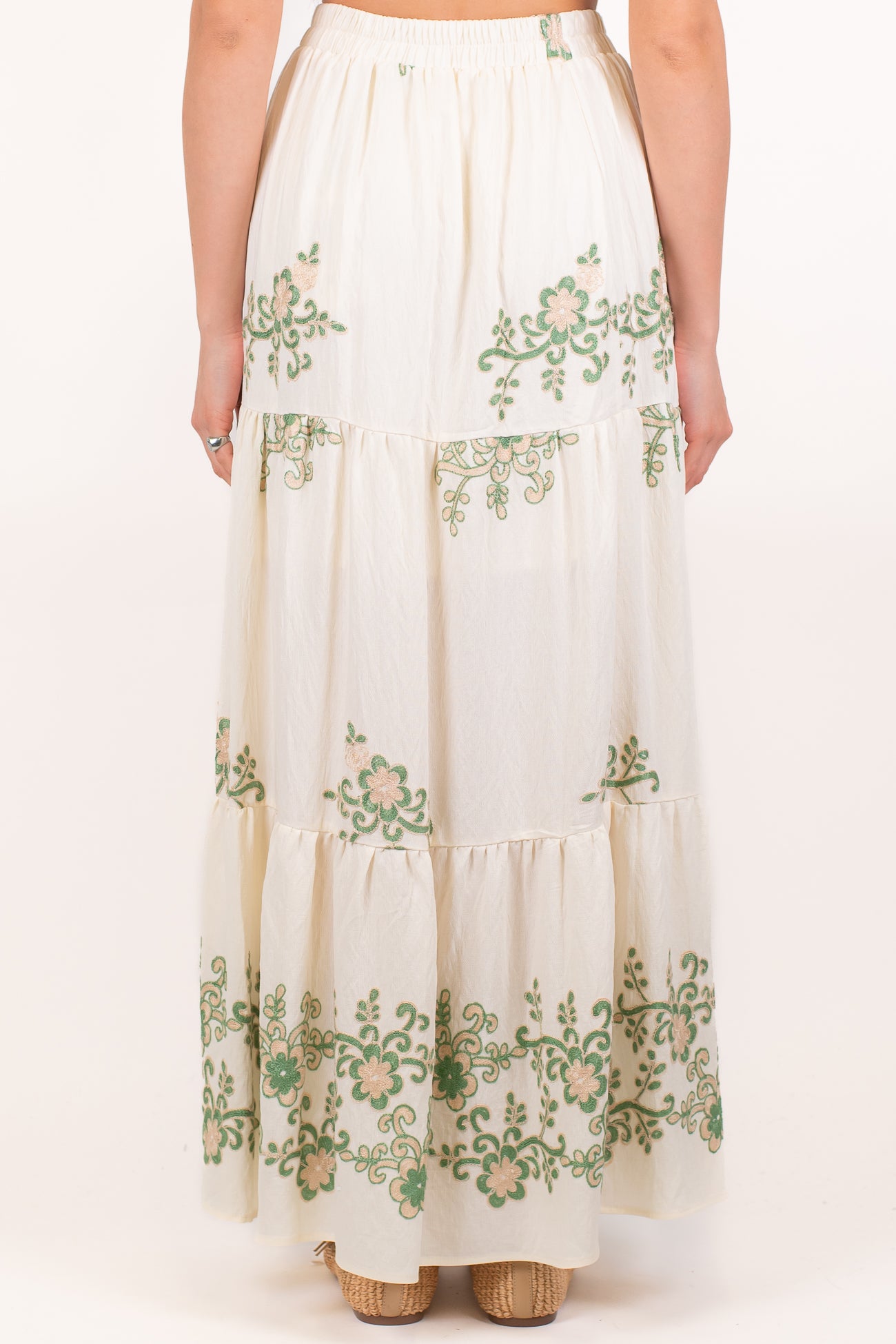 Souvenir - Gonna in viscosa con ricami fantasia floreale a contrasto ed elastico in vita
