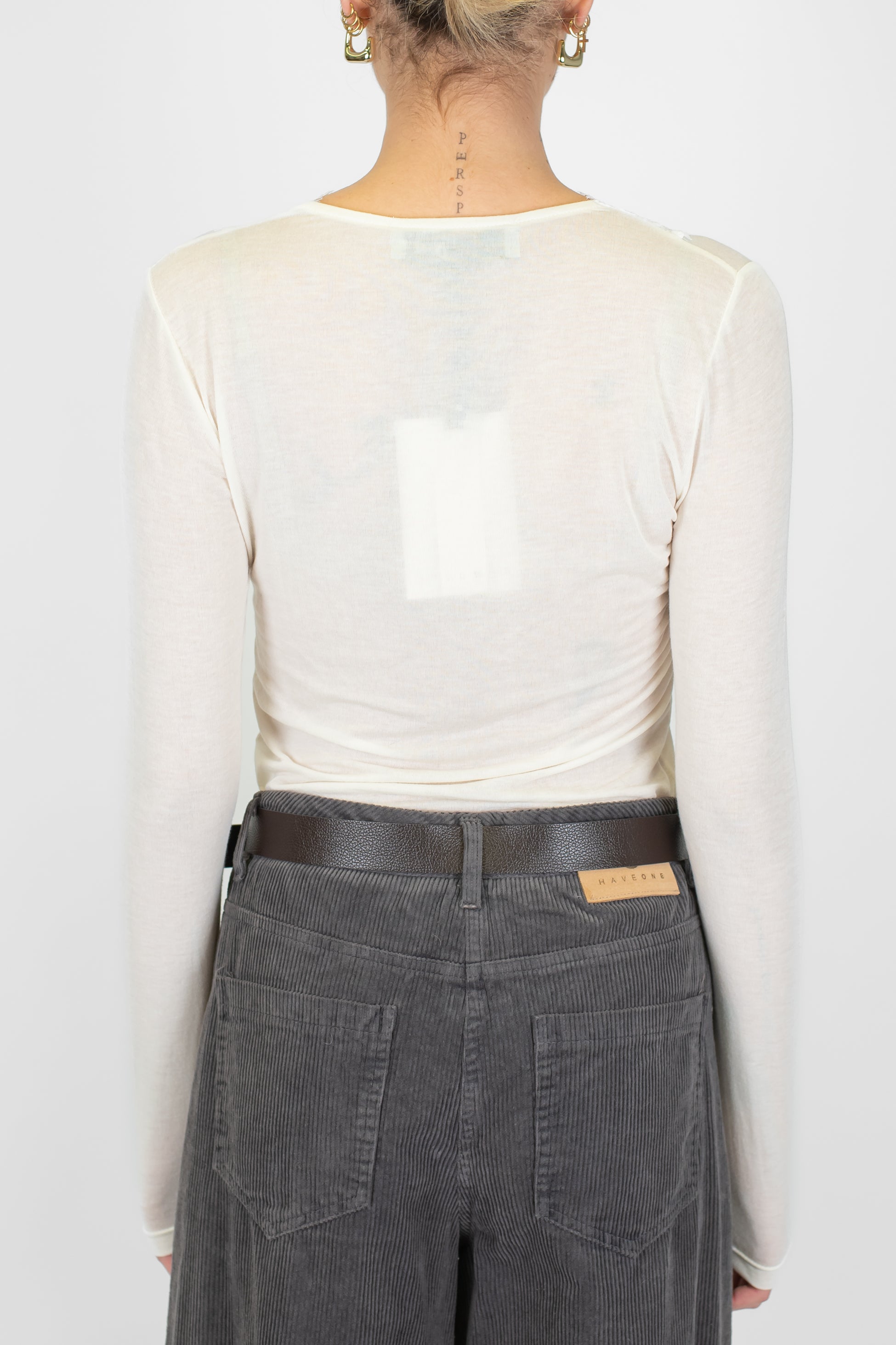 Haveone - Maglia basic in misto cashmere con scollo a V in pizzo