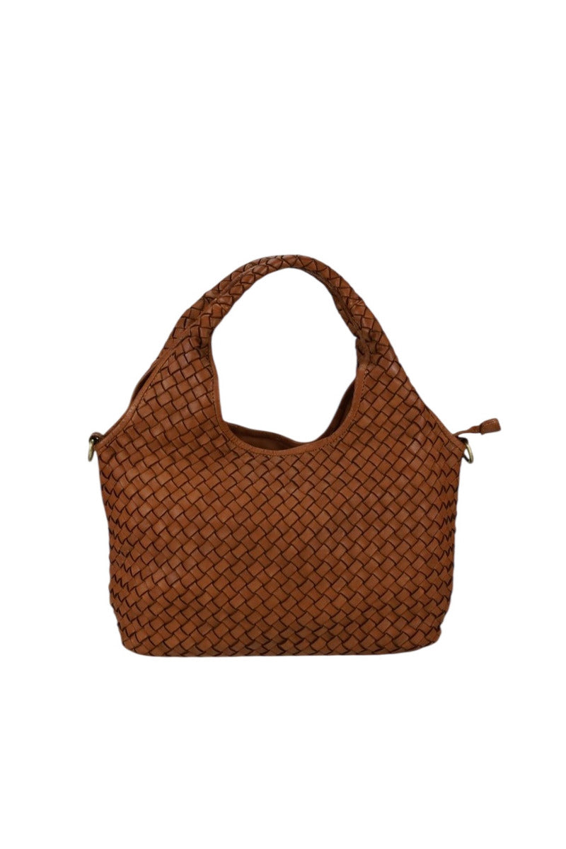 Borsa grande a spalla in pelle intrecciata vintage