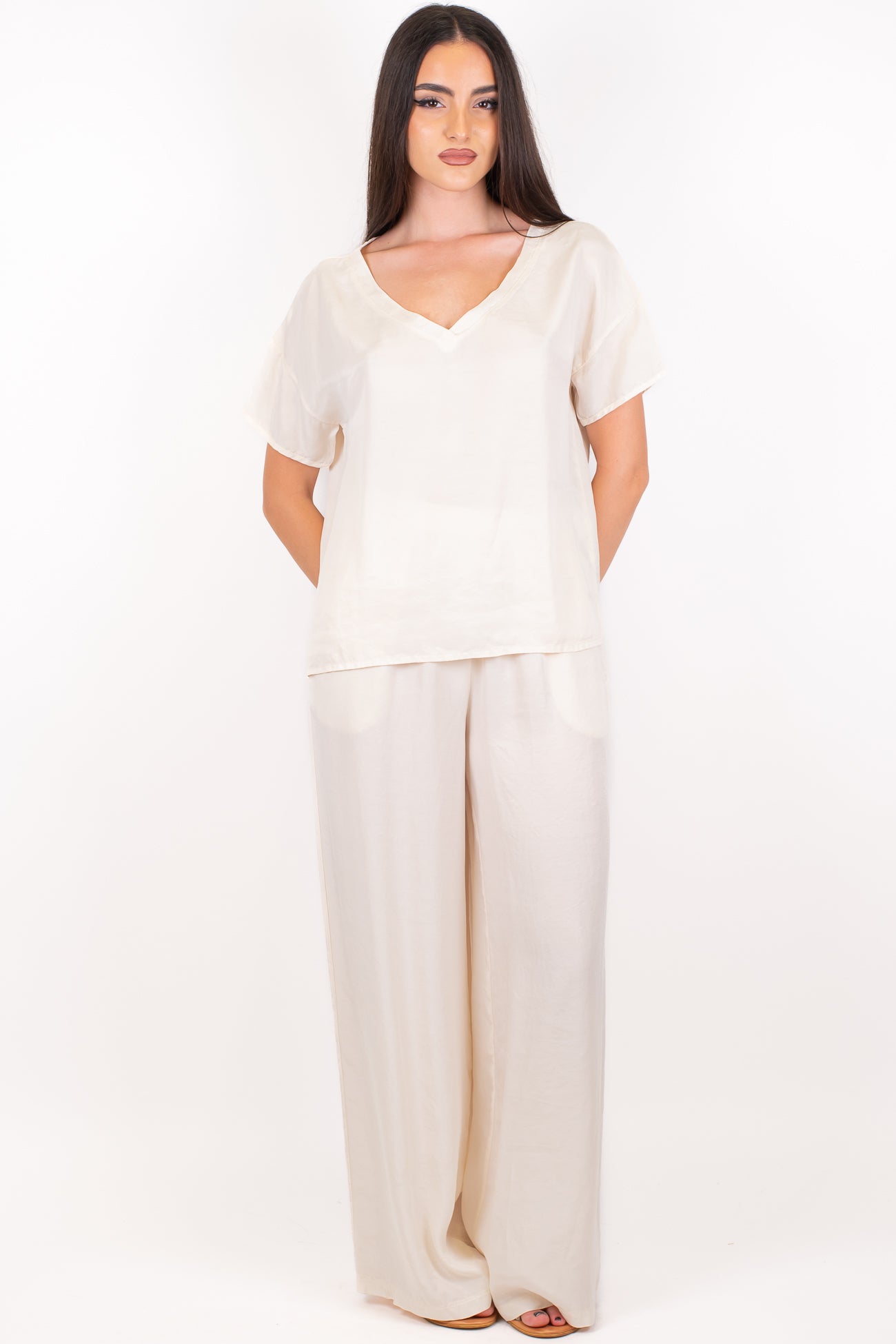 Tensione in - Pantalone palazzo in lyocell mano cupro con elastico in vita