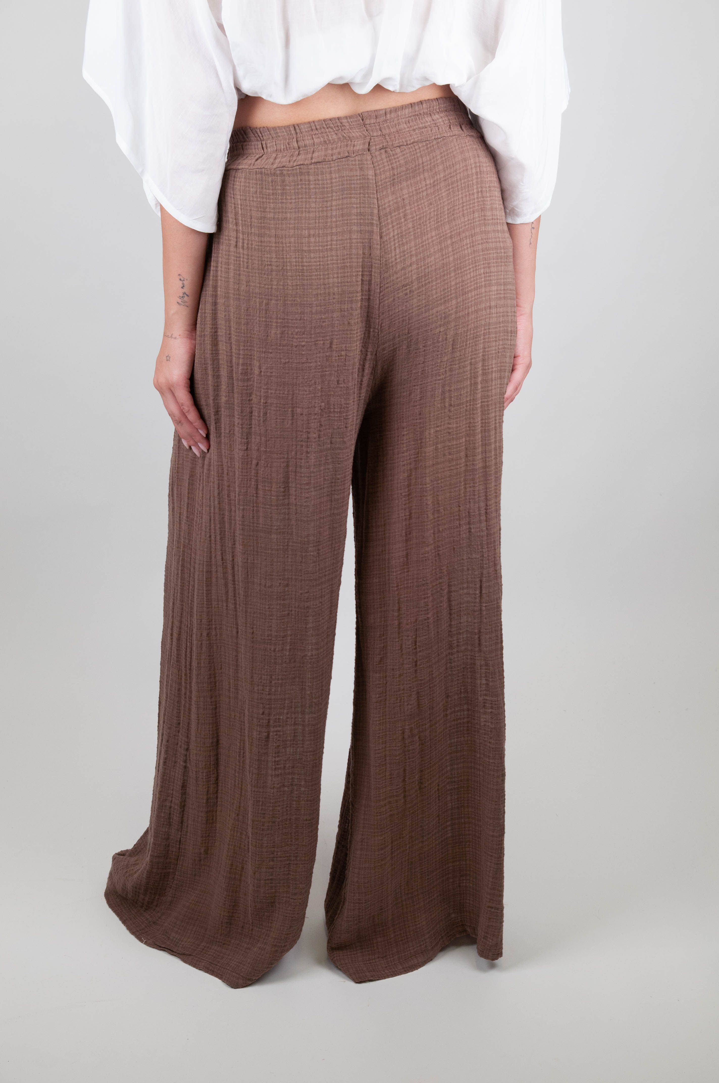 Haveone - Pantalone palazzo in misto lino con pinces ed elasticio in vita