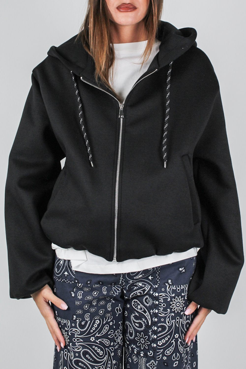 Haveone - Felpa bomber con cappuccio e chiusura a zip