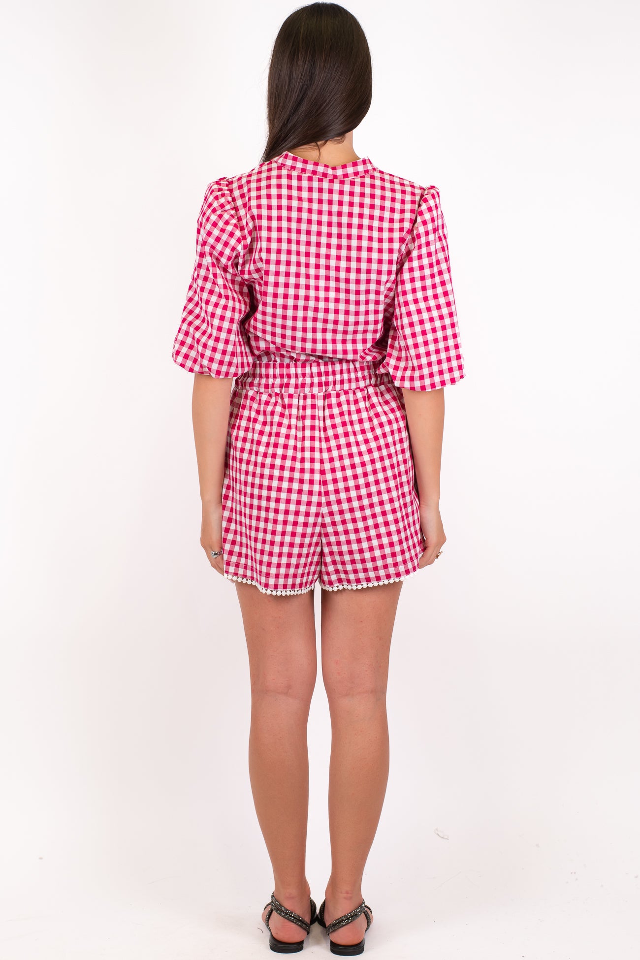 Motel - Coordinato fantasia vichy con camicia mezzamanica e shorts con coulisse