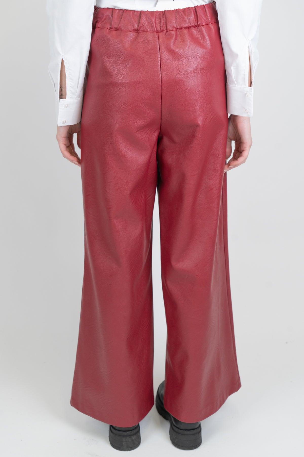 Dixie - Pantalone palazzo ecopelle con elastico sul retro