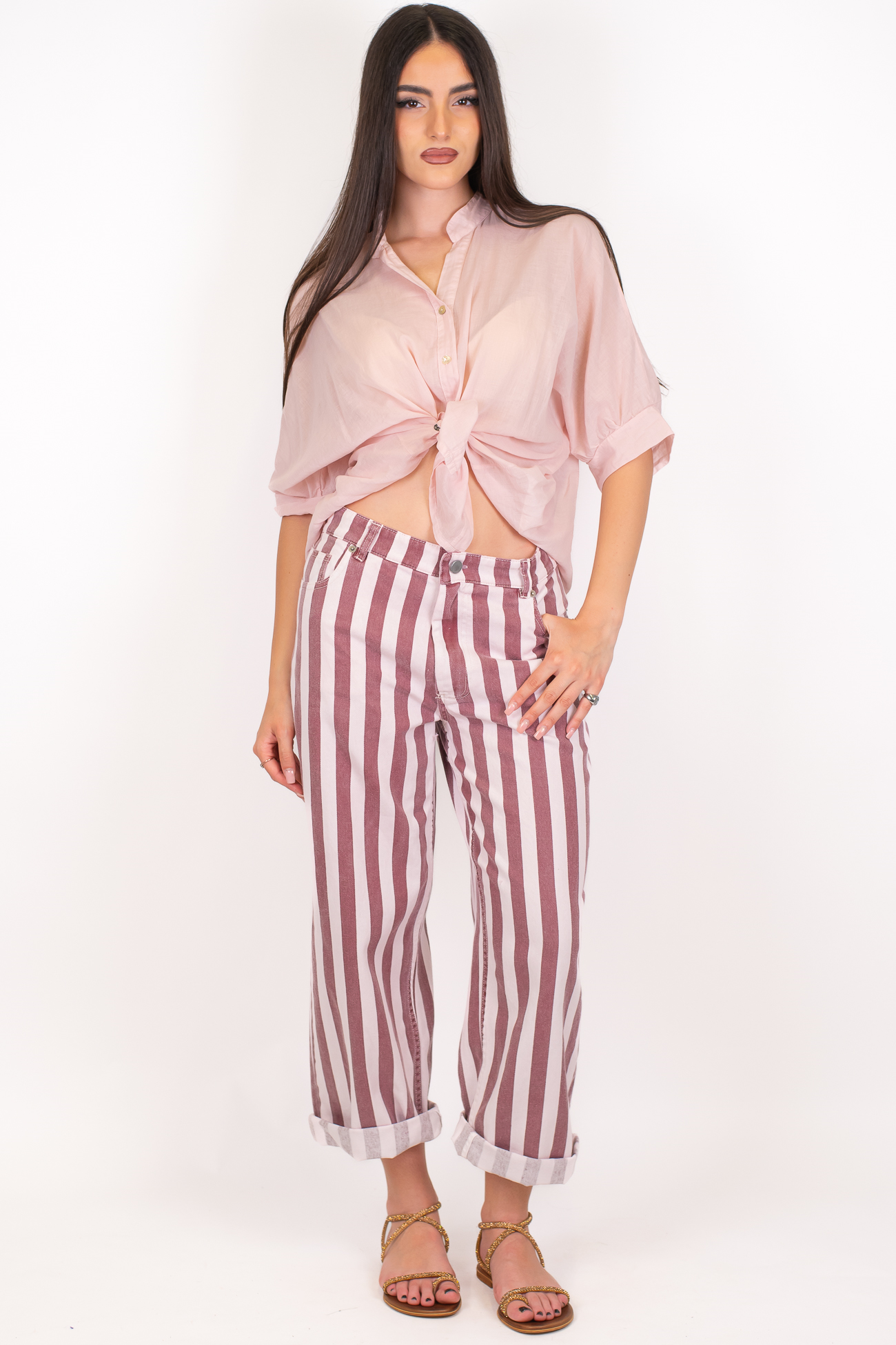 Tensione in - Pantalone regular in denim fantasia a righe