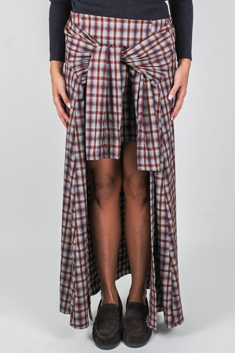 Haveone - Gonna fantasia check con asimmetria fronte-retro e nodo finte maniche