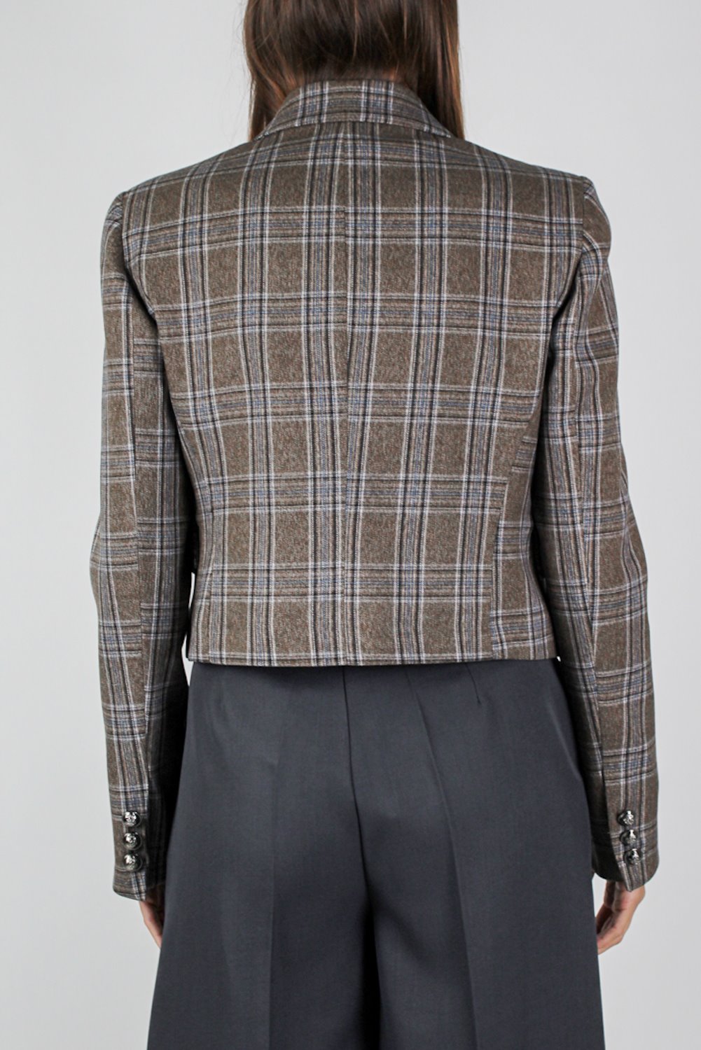 Haveone - Giacca crop fantasia check con spalline