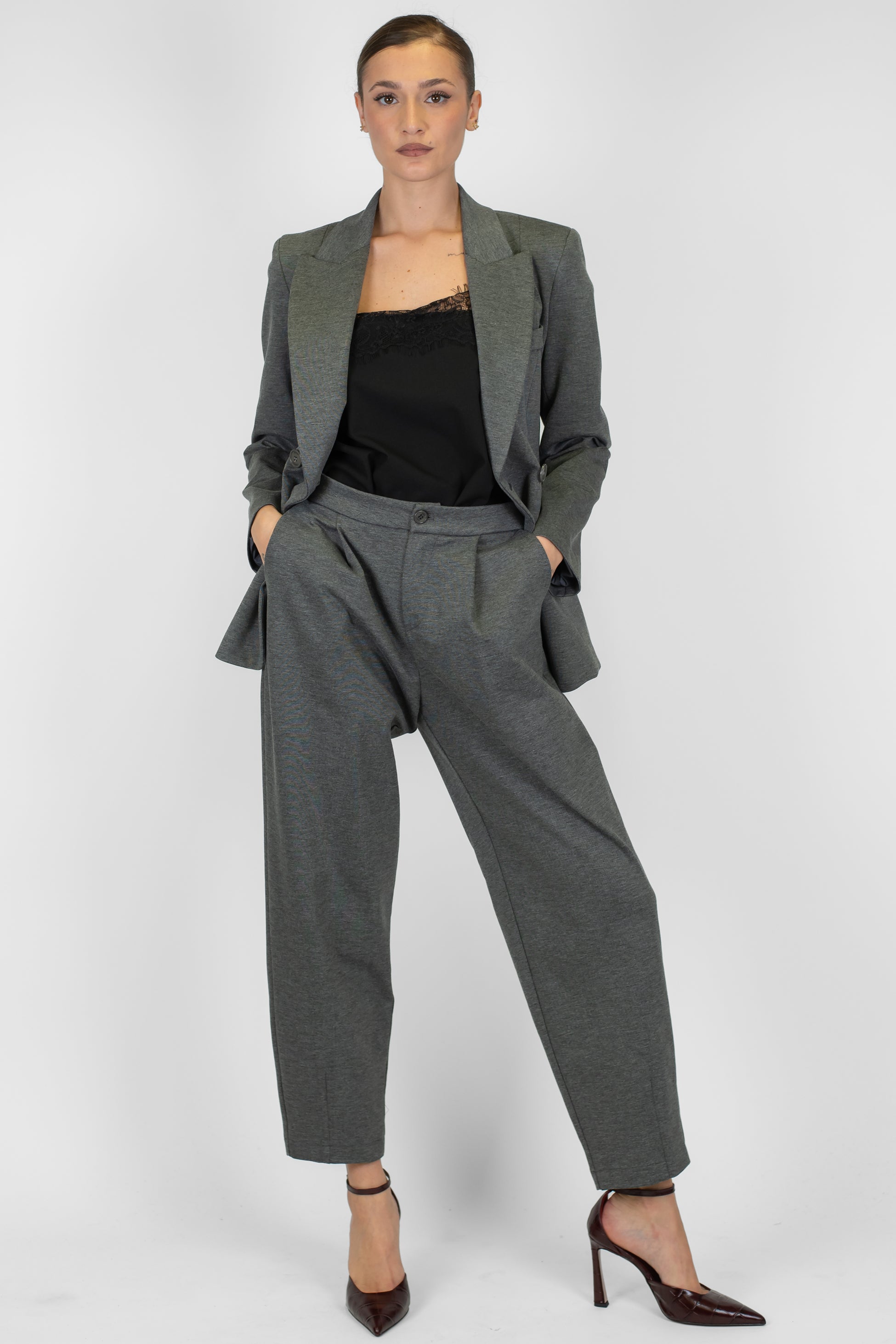 Maryley - Pantalone balloon in punto milano con pinces