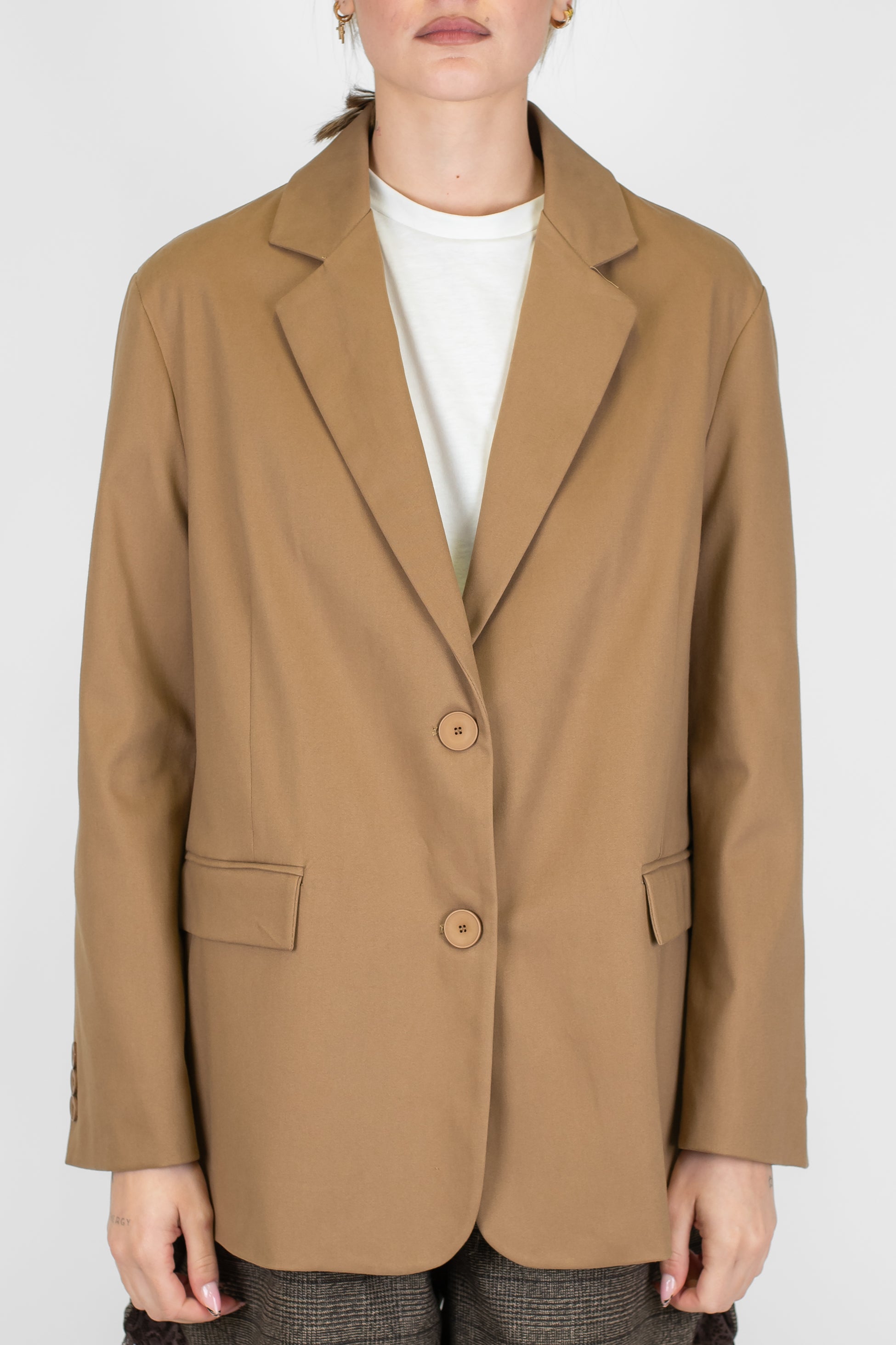 Dixie - Giacca monopetto tinta unita in fustagna con spalline