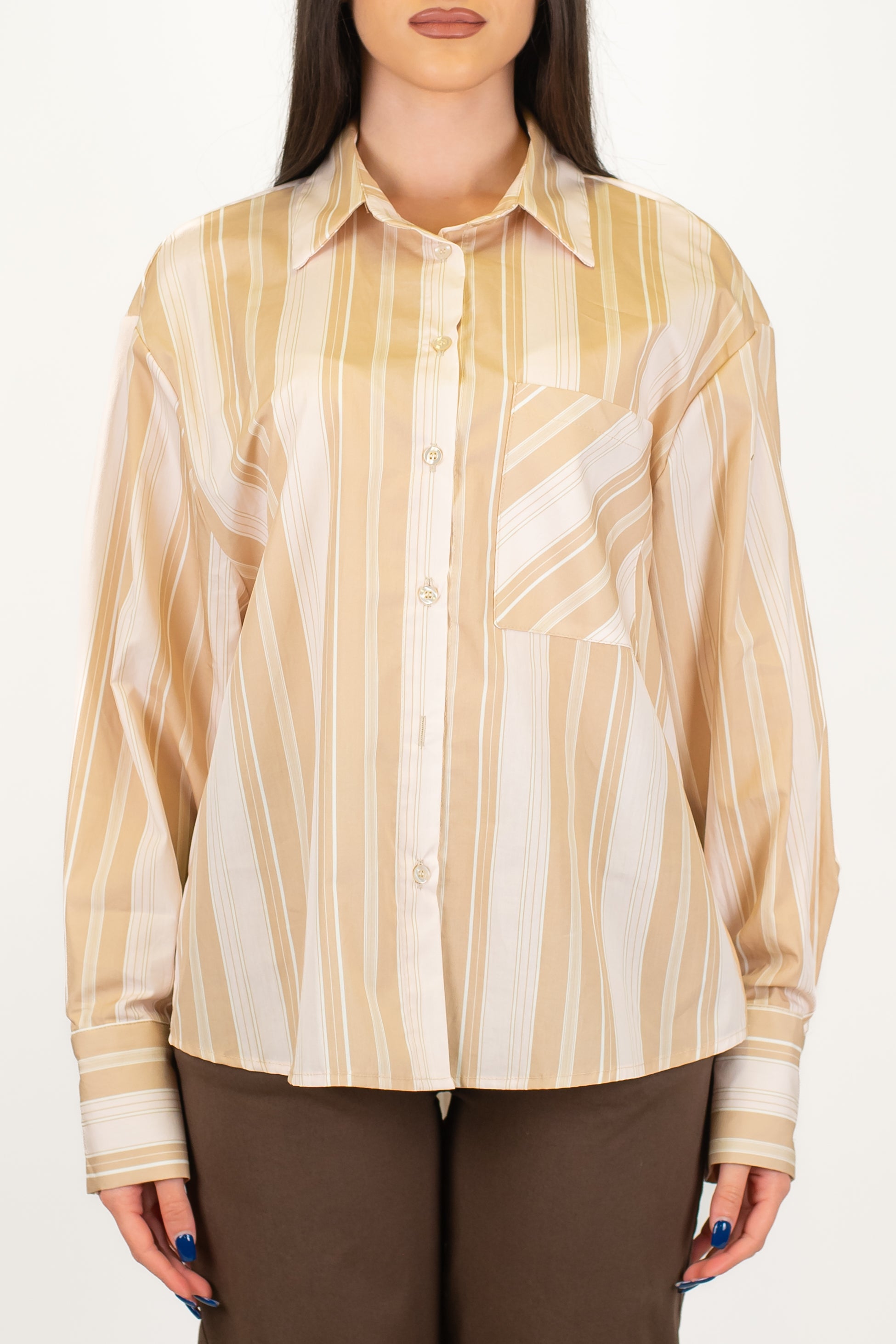 Haveone - Camicia fantasia righe a contrasto con tasca