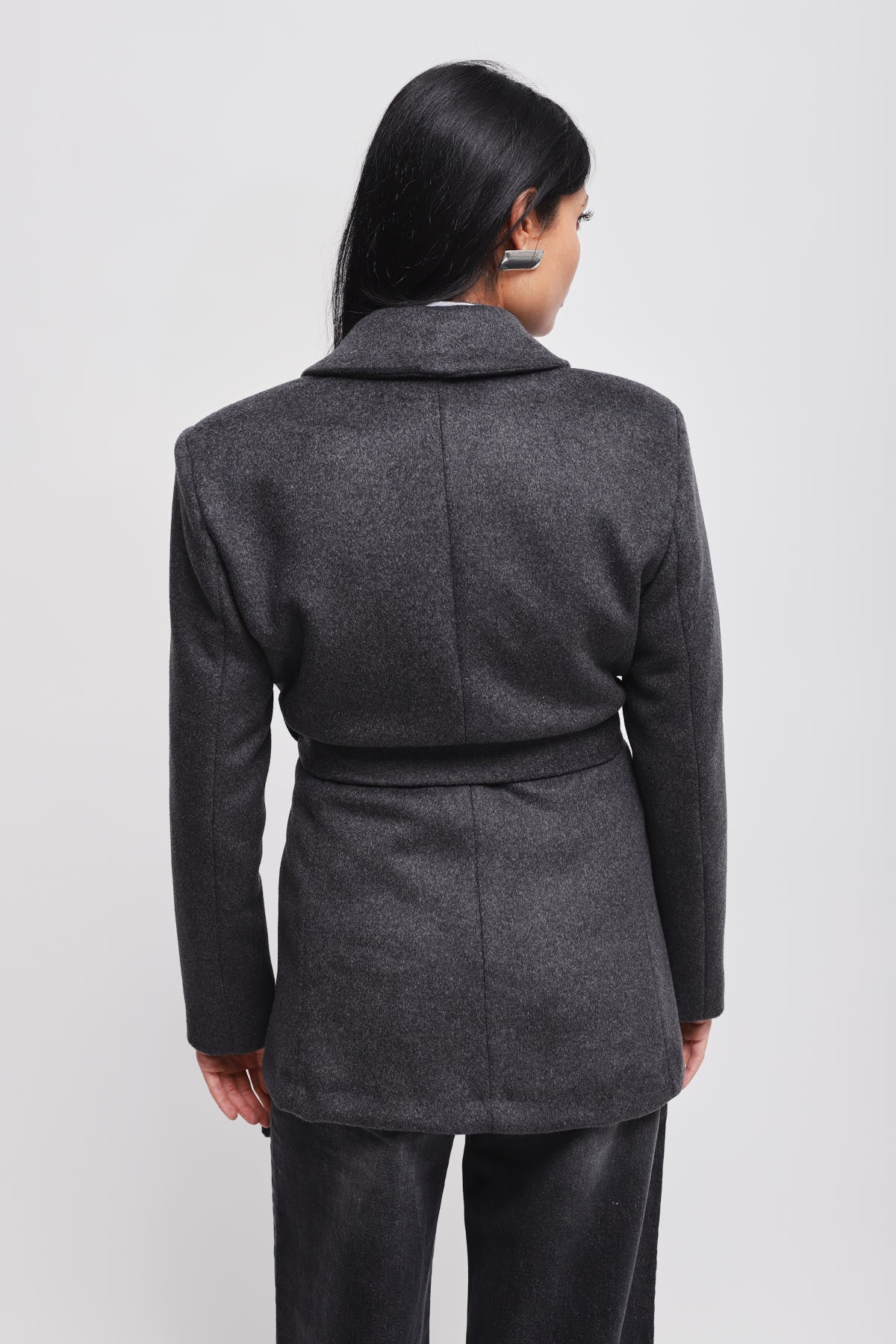 Maryley - Giacca doppiopetto tinta unita in misto lana con spalline e cintura in vita