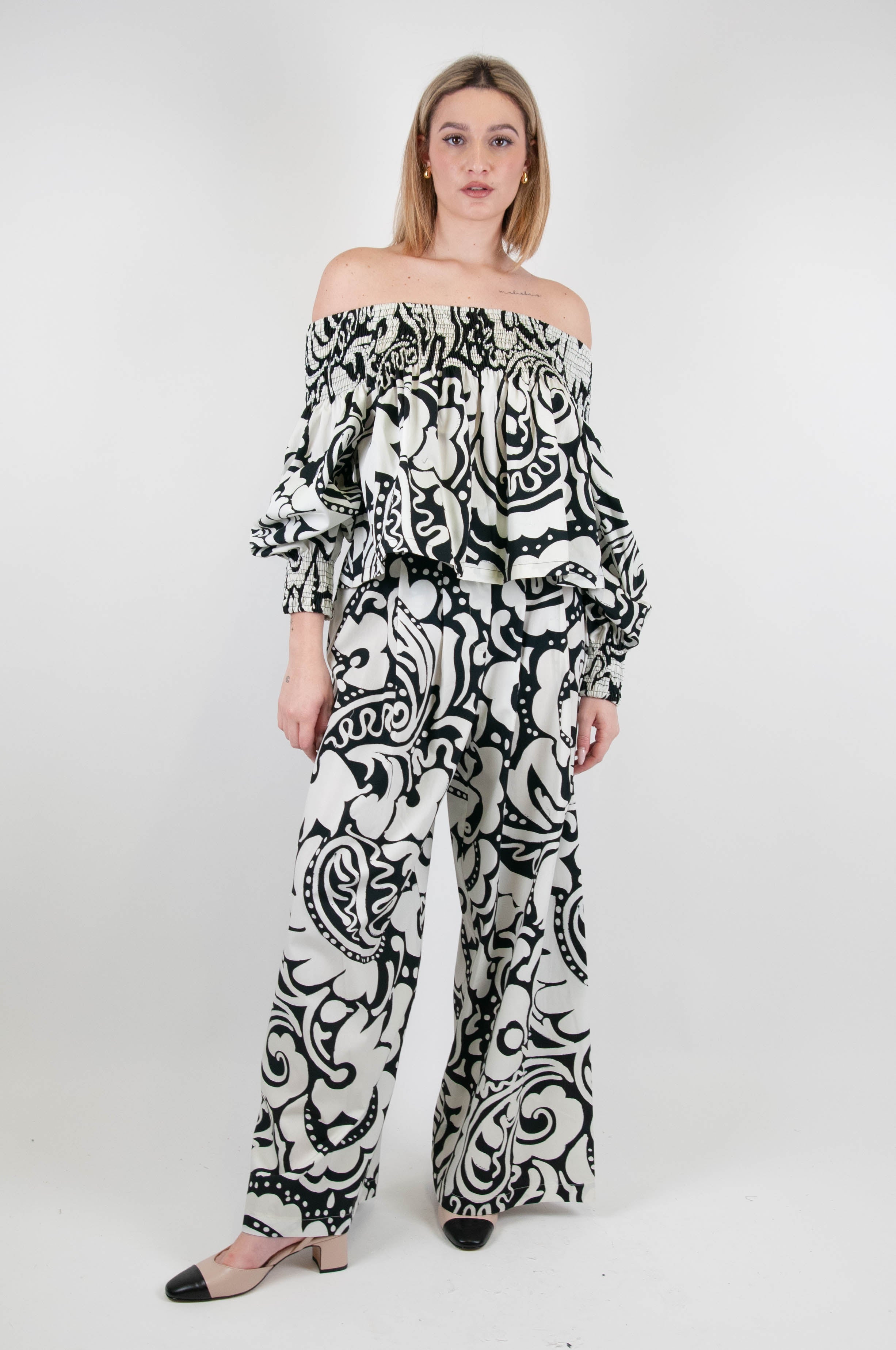 Tension in - Abstract patterned cotton palazzo trousers