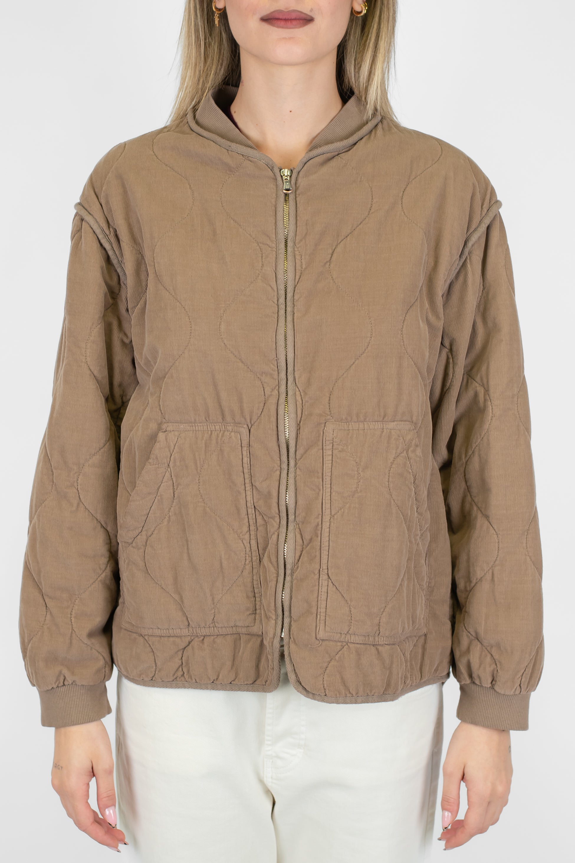 Dixie - Giacca trapuntata in velluto a costine con collo coreano e chiusura zip