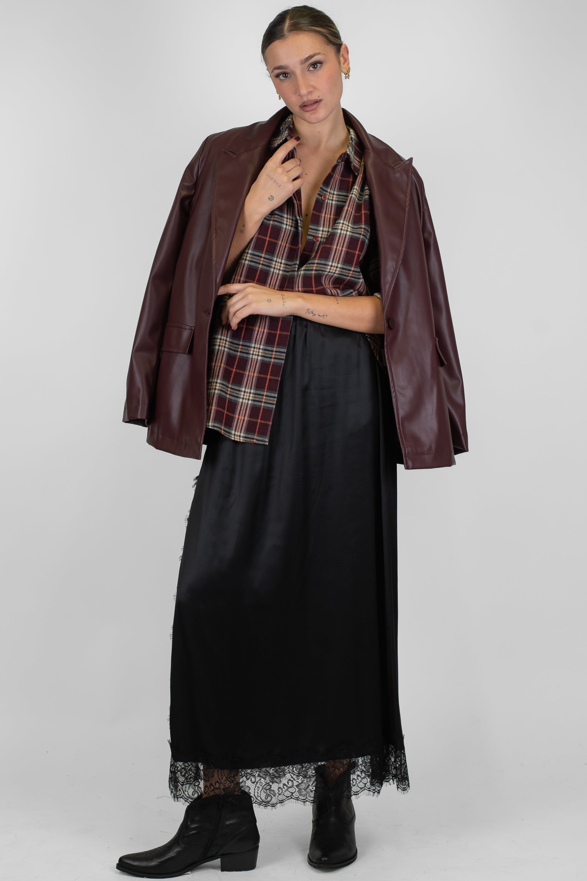 Dixie - Gonna in viscosa con elastico in vita, spacco e orli in pizzo