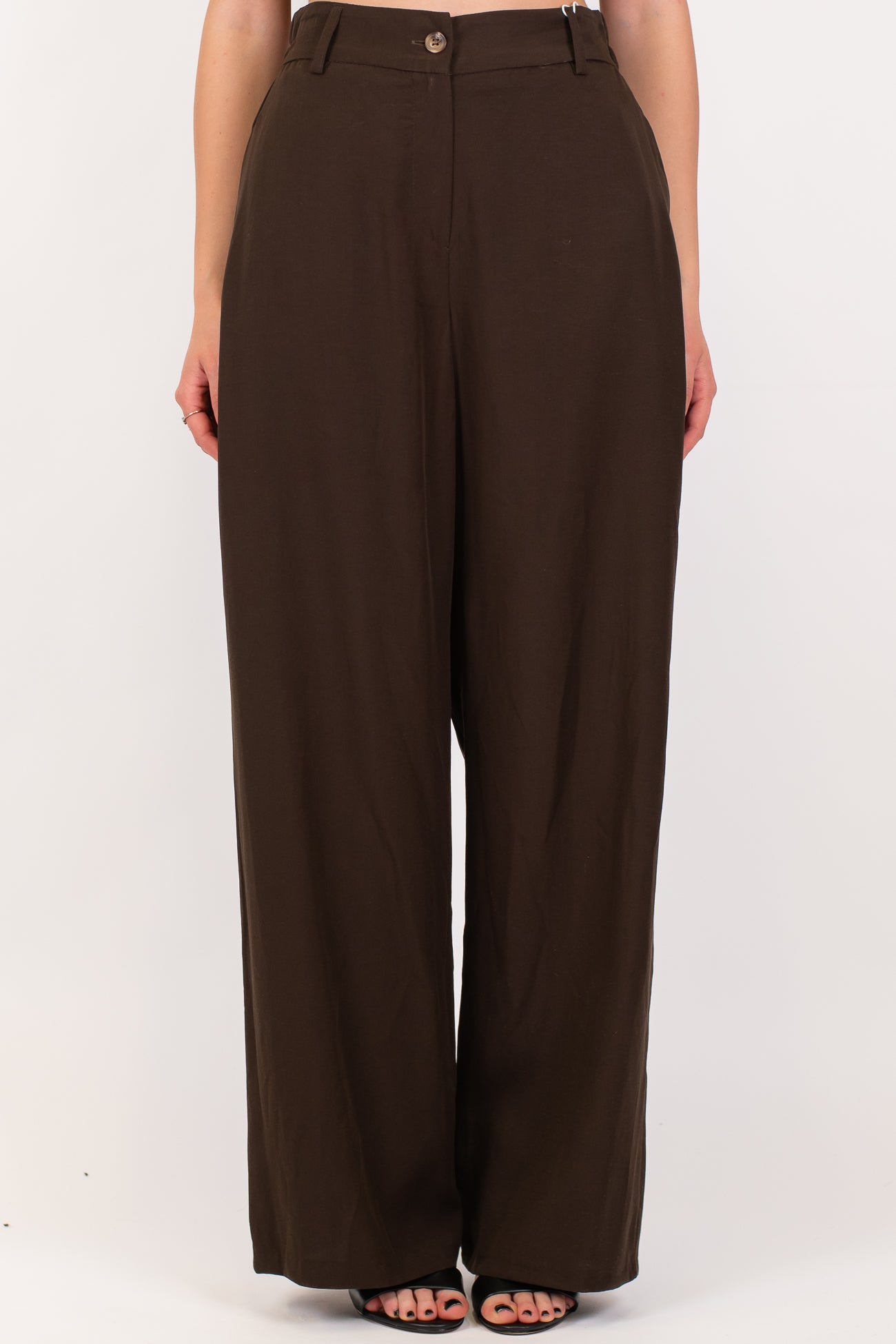 Motel - Coordinato in tencel con giacca girocollo mezzamanica e pantalone palazzo con elastico sul retro