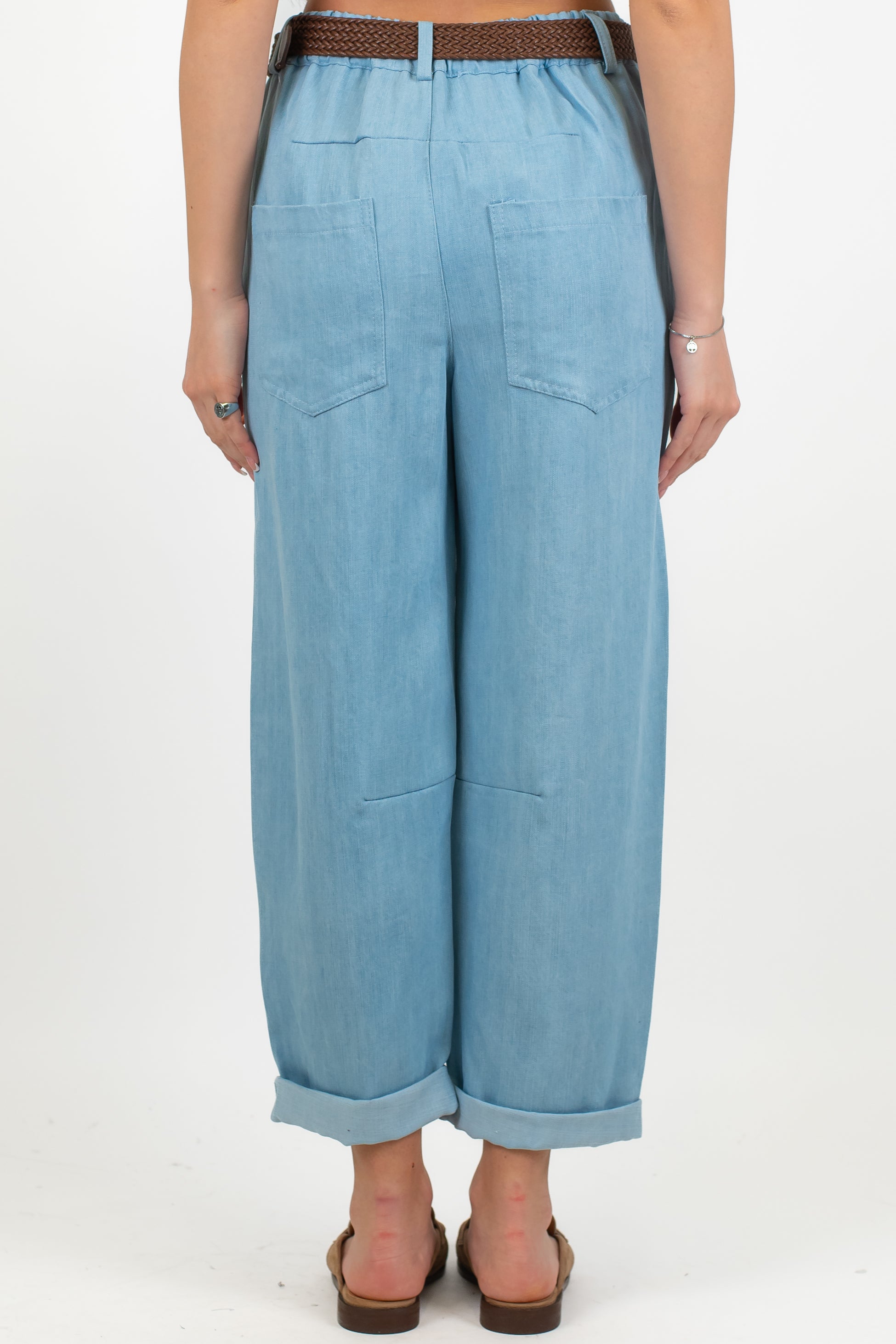 Haveone - Pantalone regular crop in lyocell efetto denim