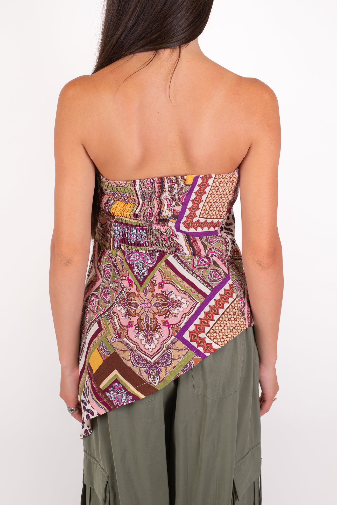 Motel - Top a fascia asimmetrico fantasia astratta in viscosa