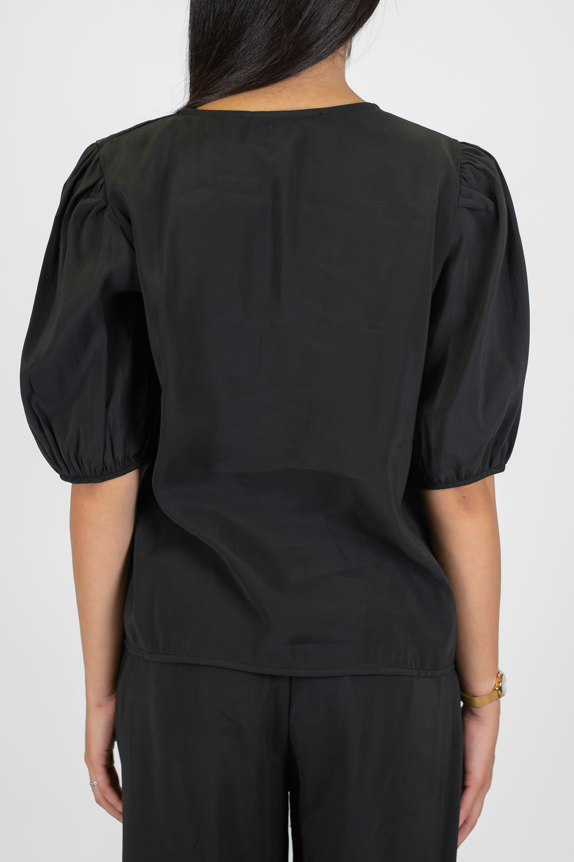 Haveone - Coordinato in modal con t-shirt scollo a V con lacci e pantalone palazzo con coulisse