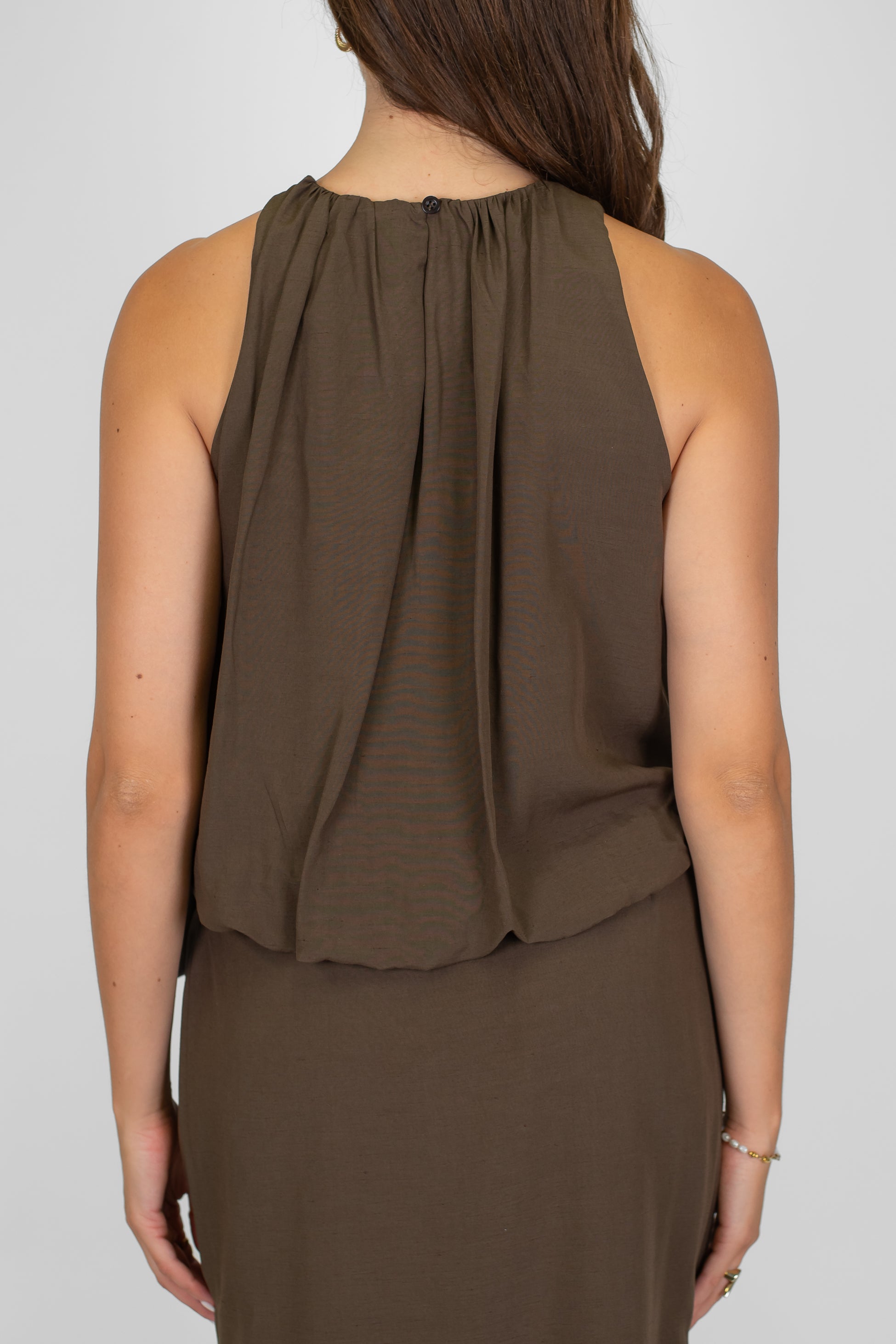 Tensione in - Top in misto viscosa e lino con fondo a palloncino