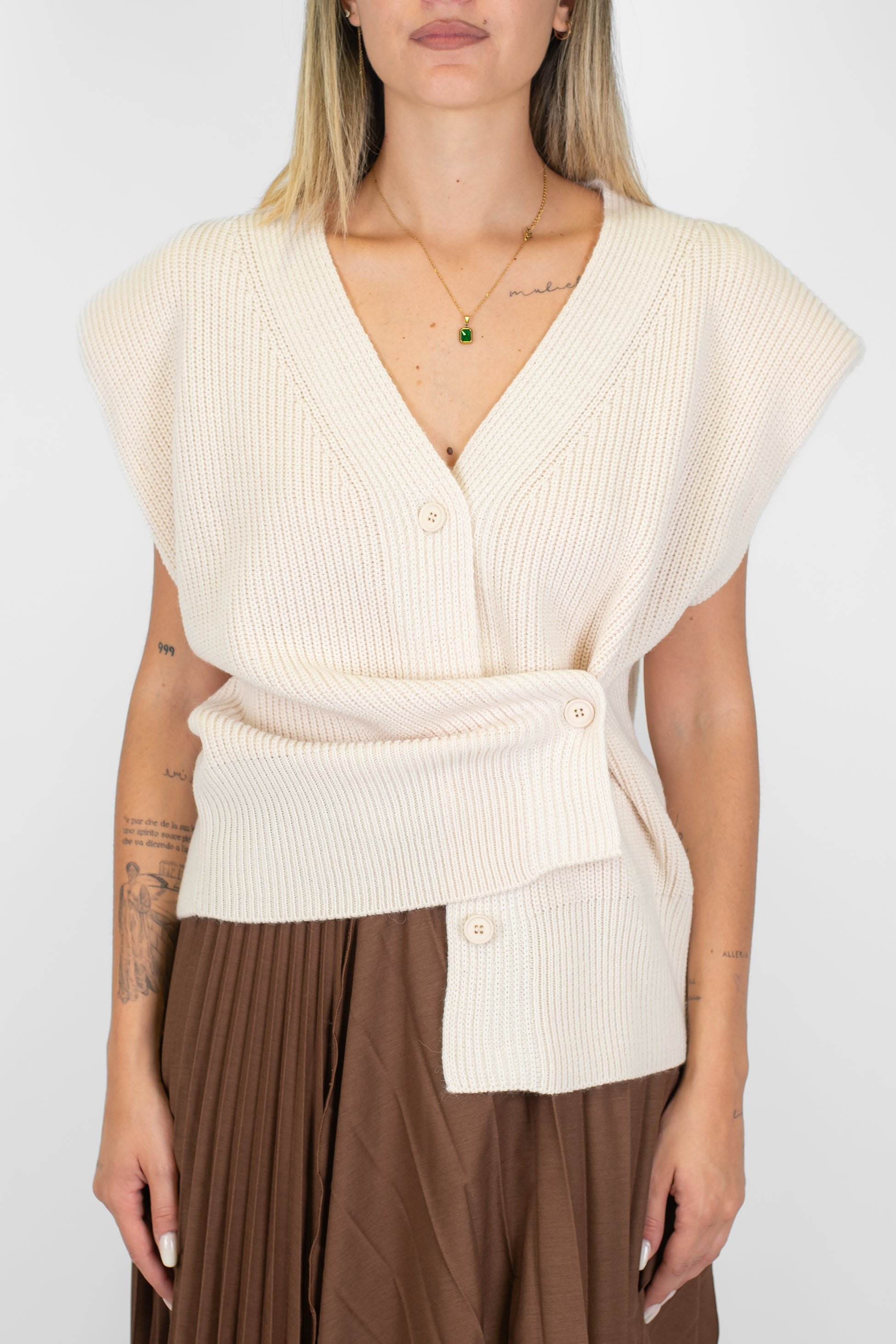 Haveone - Gilet in maglia a costine in misto lana con spalline