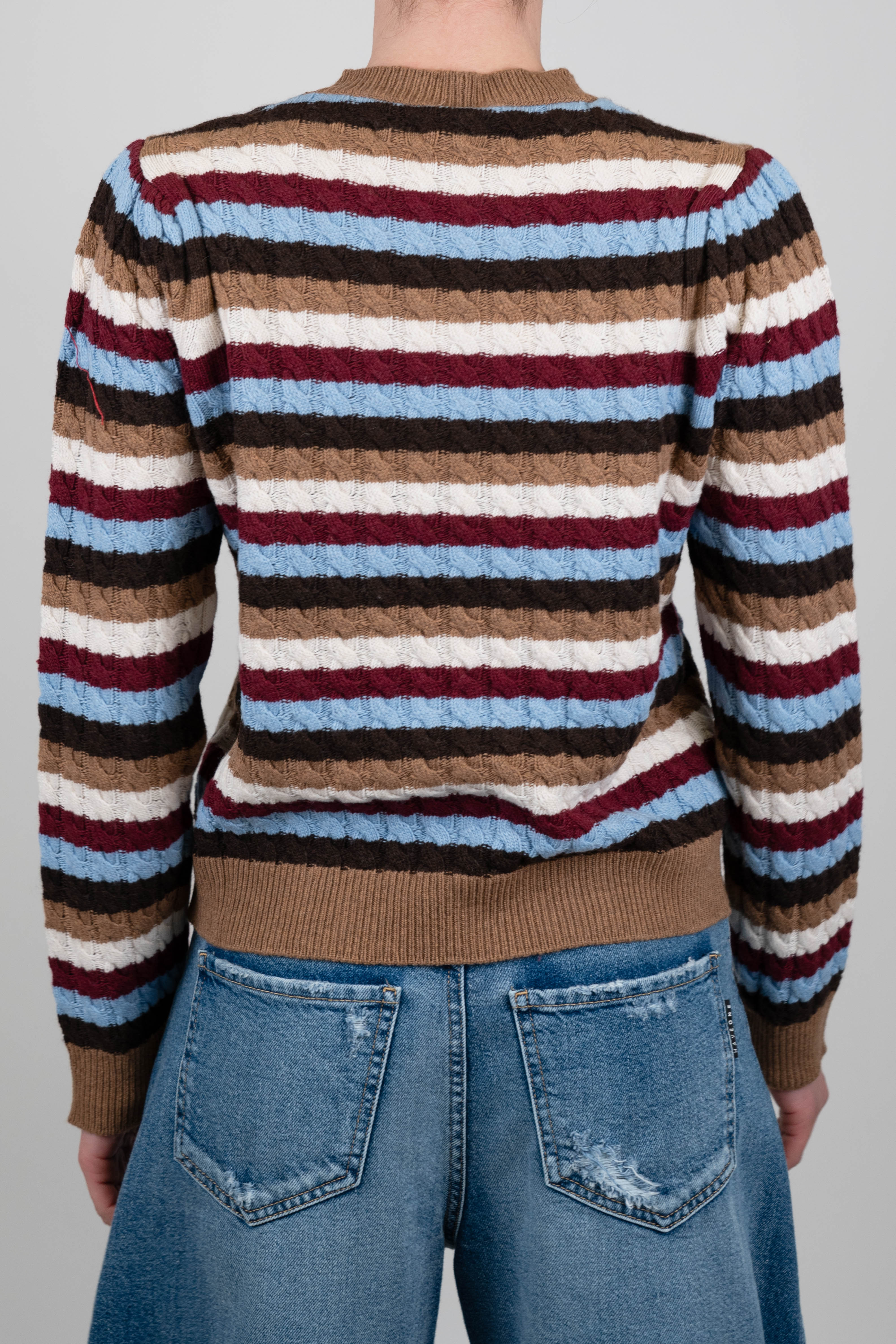 Tensione in - Maglia trecce fantasia a righe multicolor in misto lana e cashmere