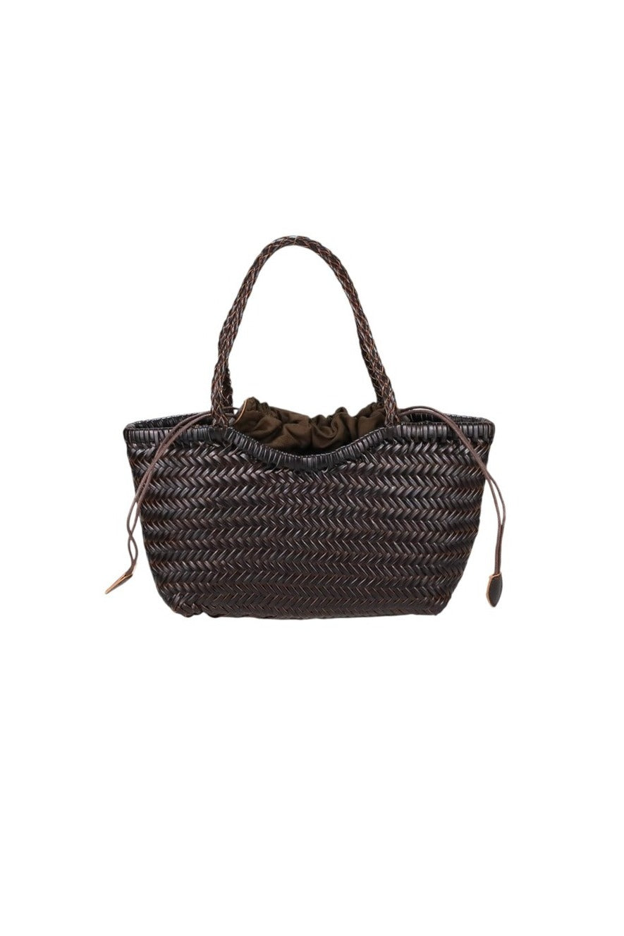 Borsa piccola in vera pelle intrecciata spigata rigida