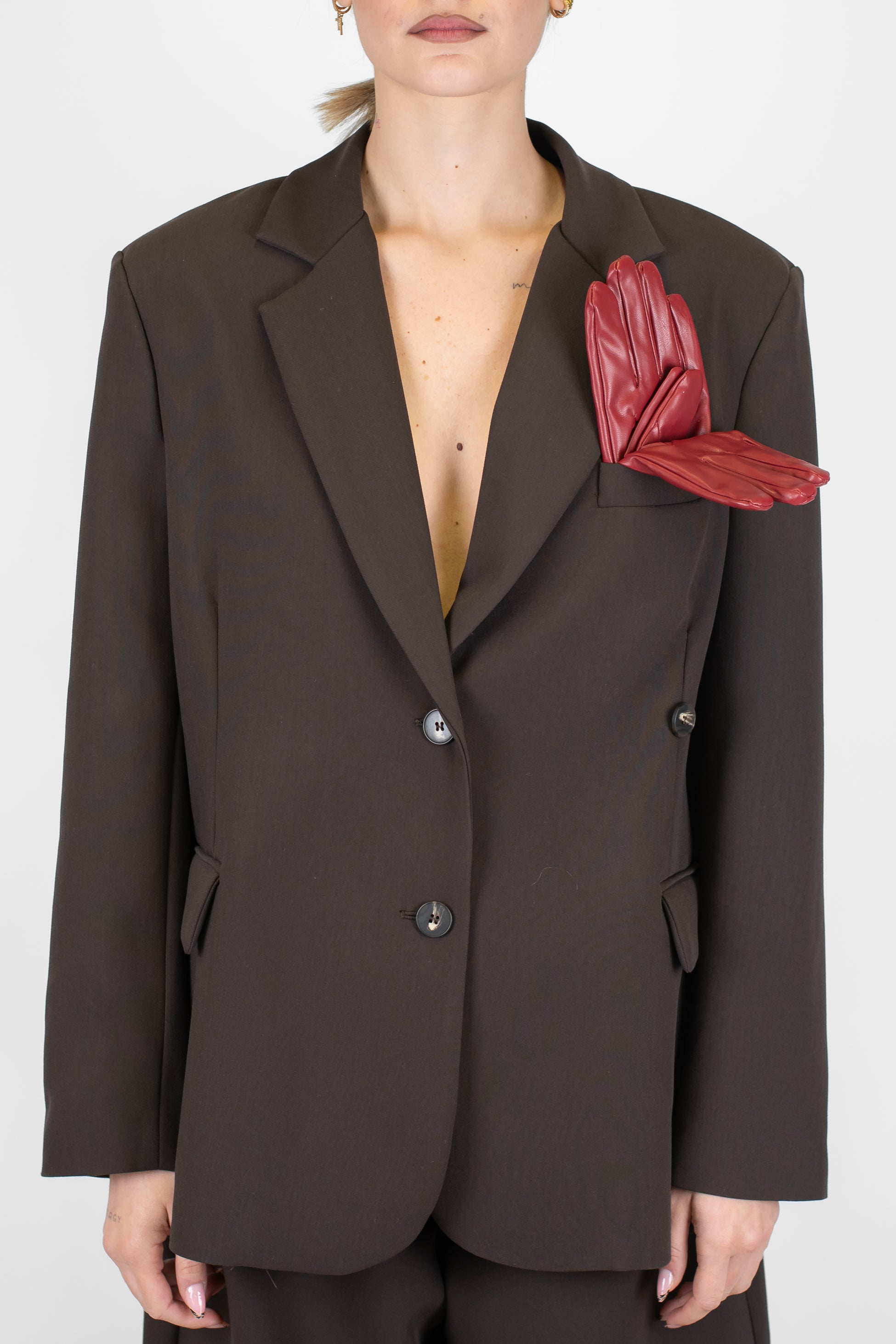 Motel - Giacca monopetto in punto milano con spalline e guanti