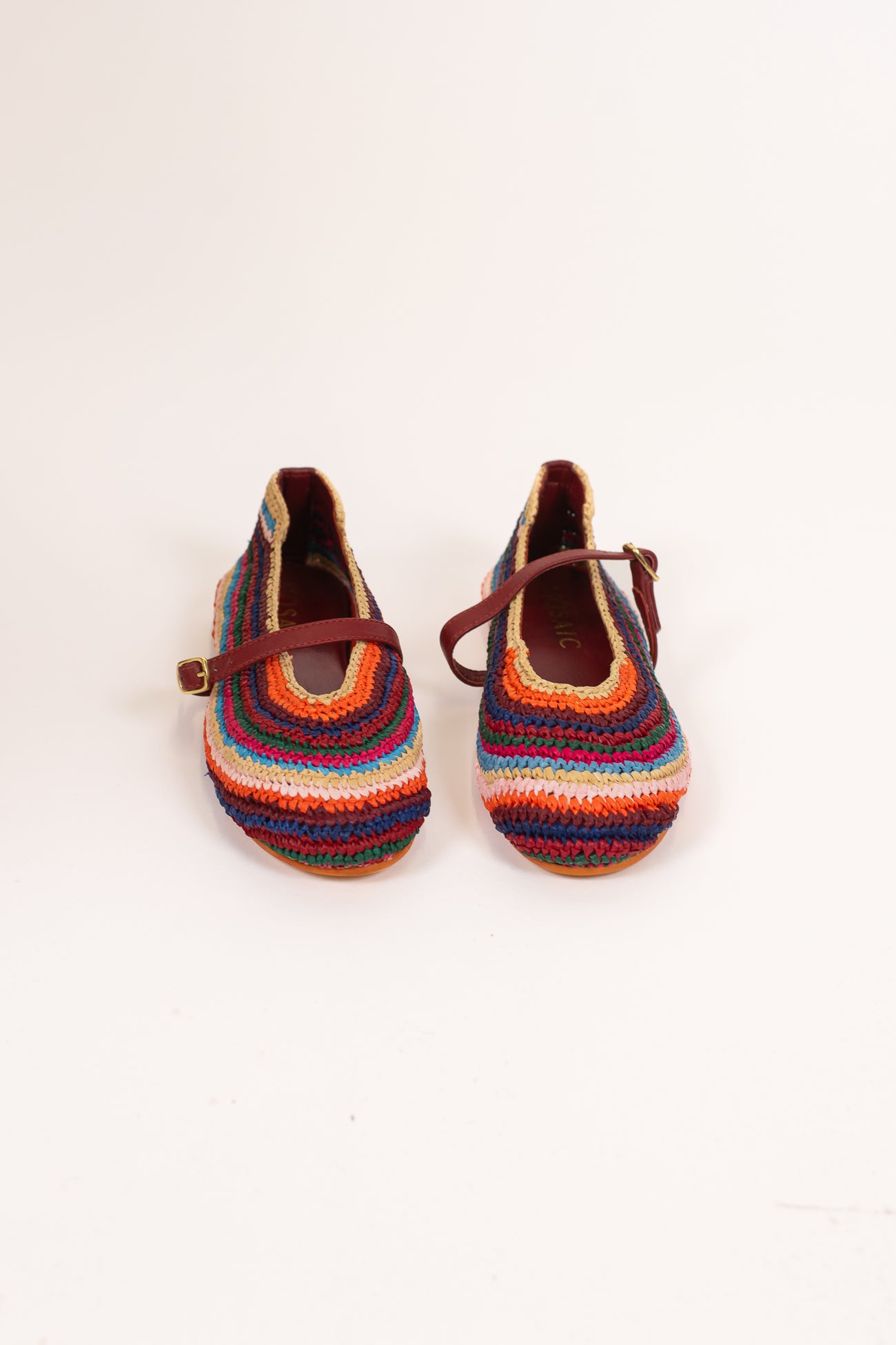 Mosaic - Ballerina in rafia multicolor con cinturino in pelle