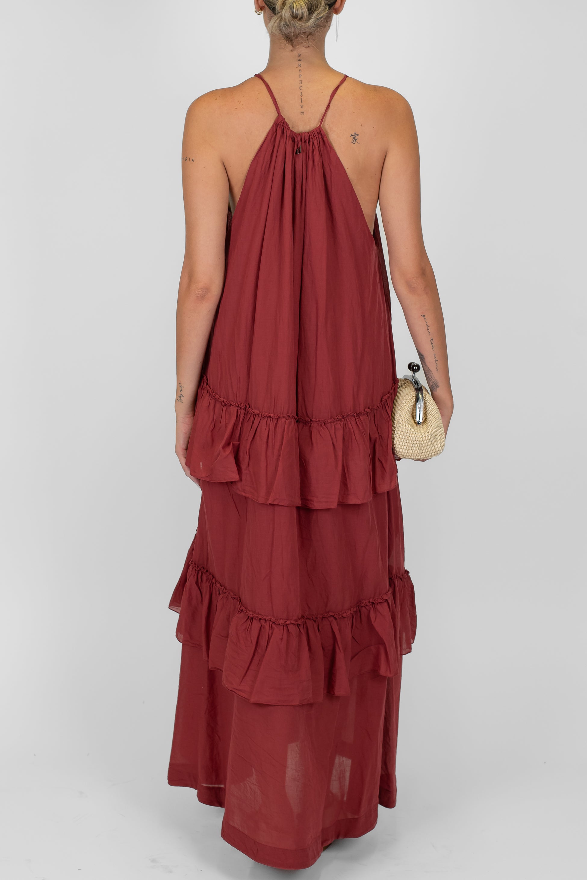 Dixie - Abito lungo in mussola di cotone scollo alla americana