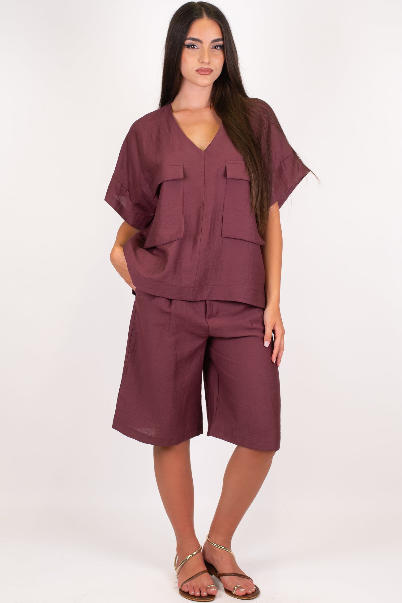 Dixie - Bermuda in misto lino con pinces