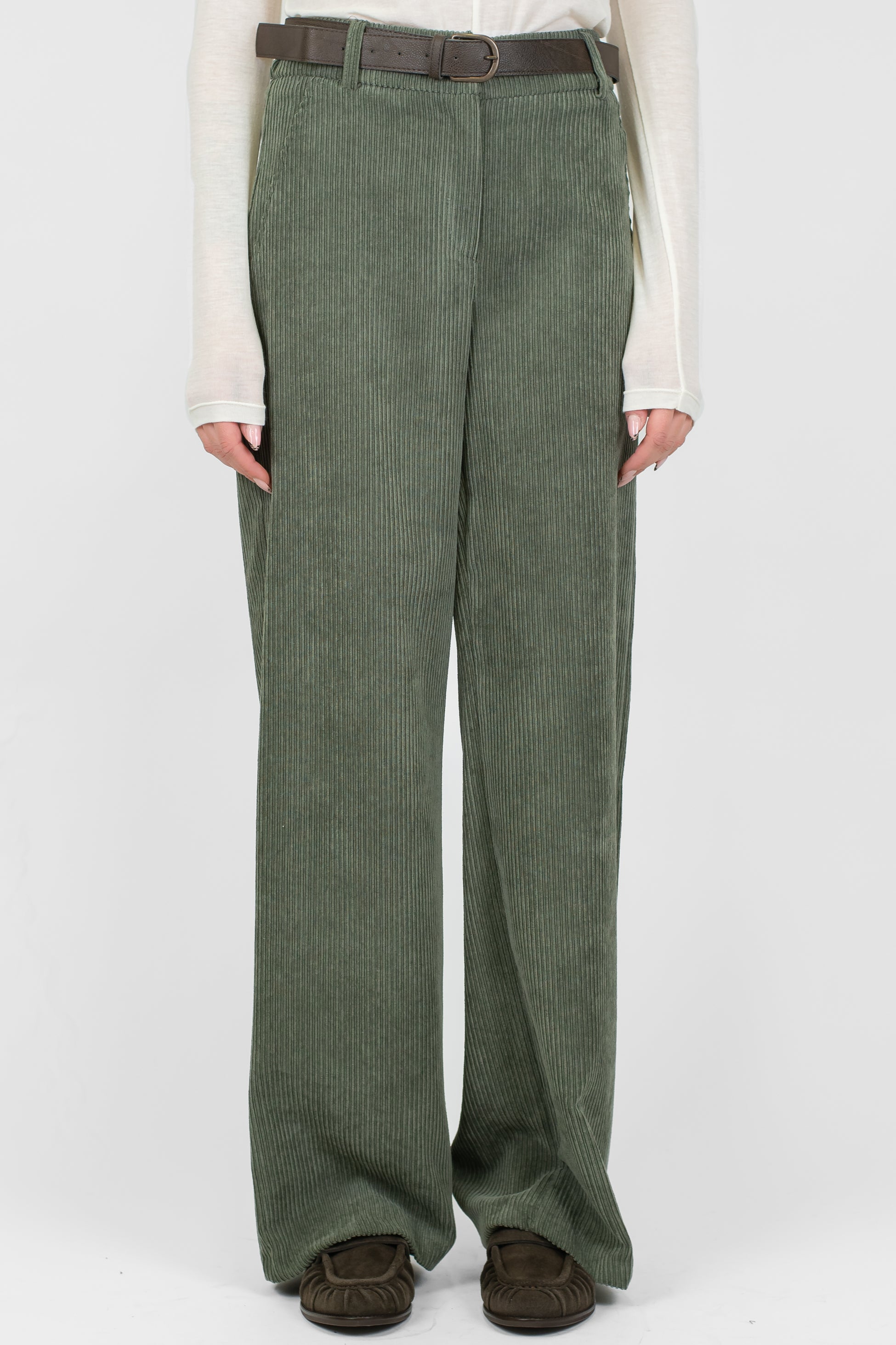 Haveone - Pantalone palazzo in velluto a coste con elastico sul retro