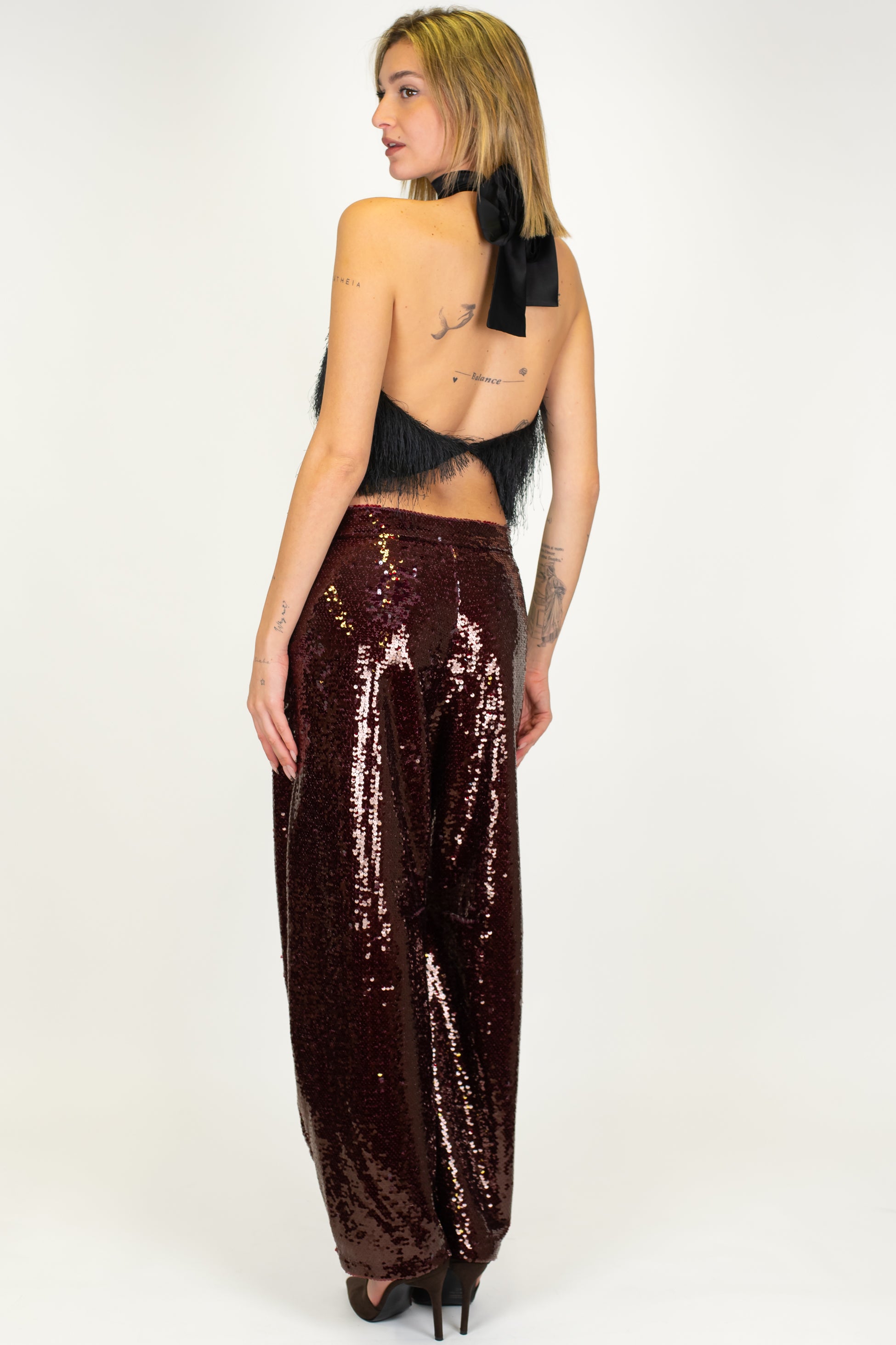 Dixie - Top scollo all'americana con frange e scollatura sul retro