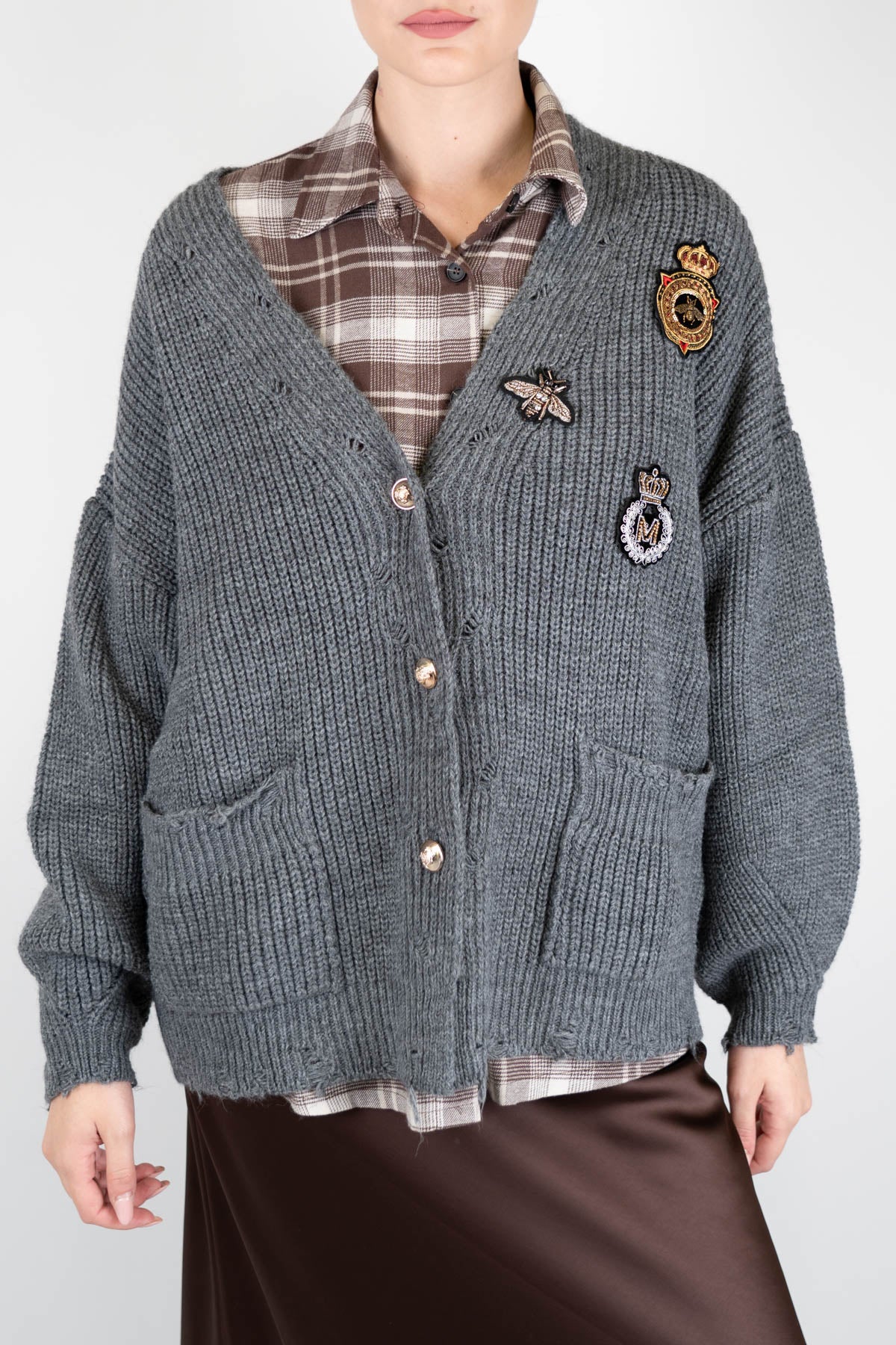 Motel - Cardigan in misto lana con patch