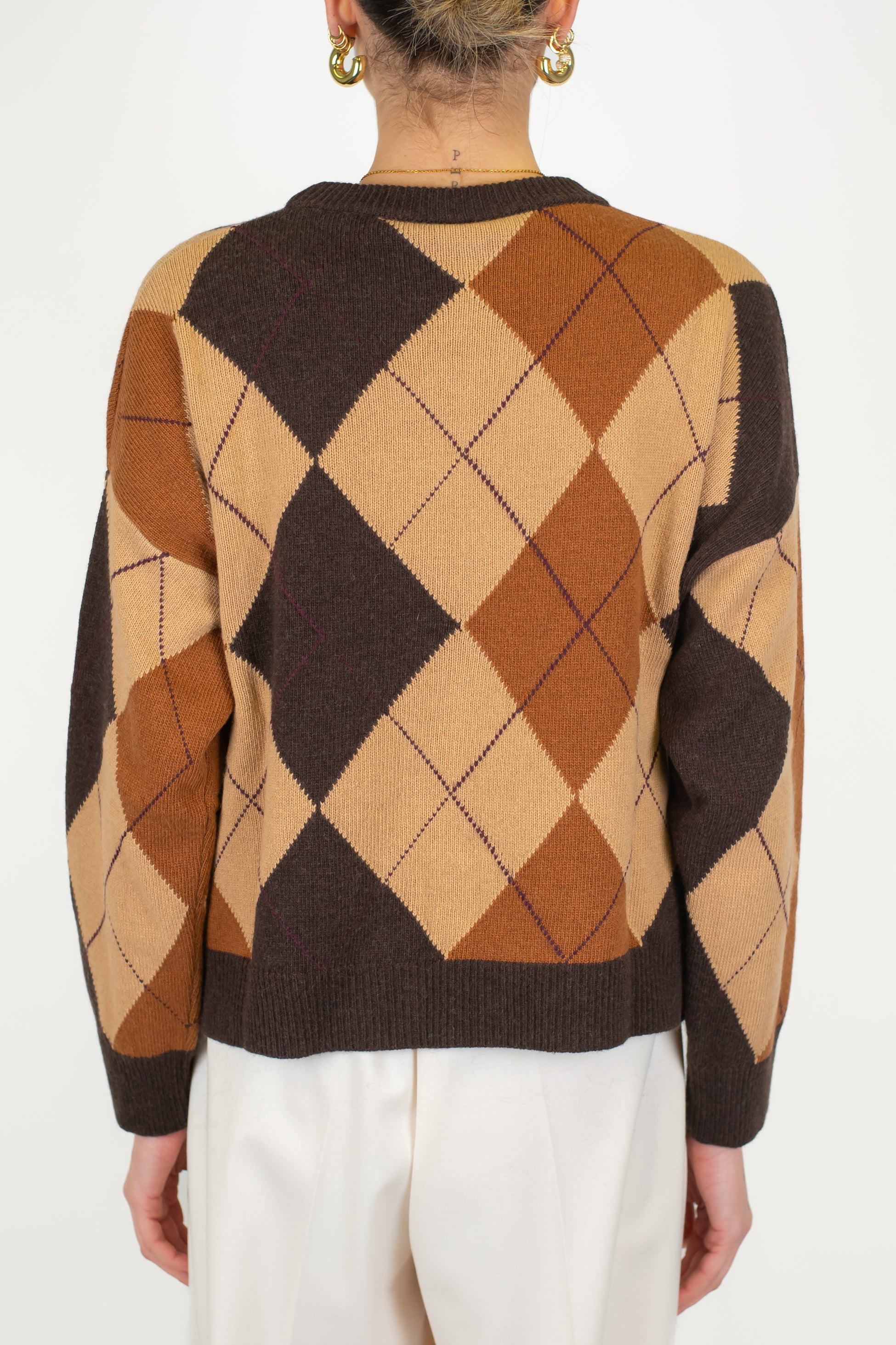 Tensione in - Maglia over fantasia rombi a contrasto in misto lana e cashmere