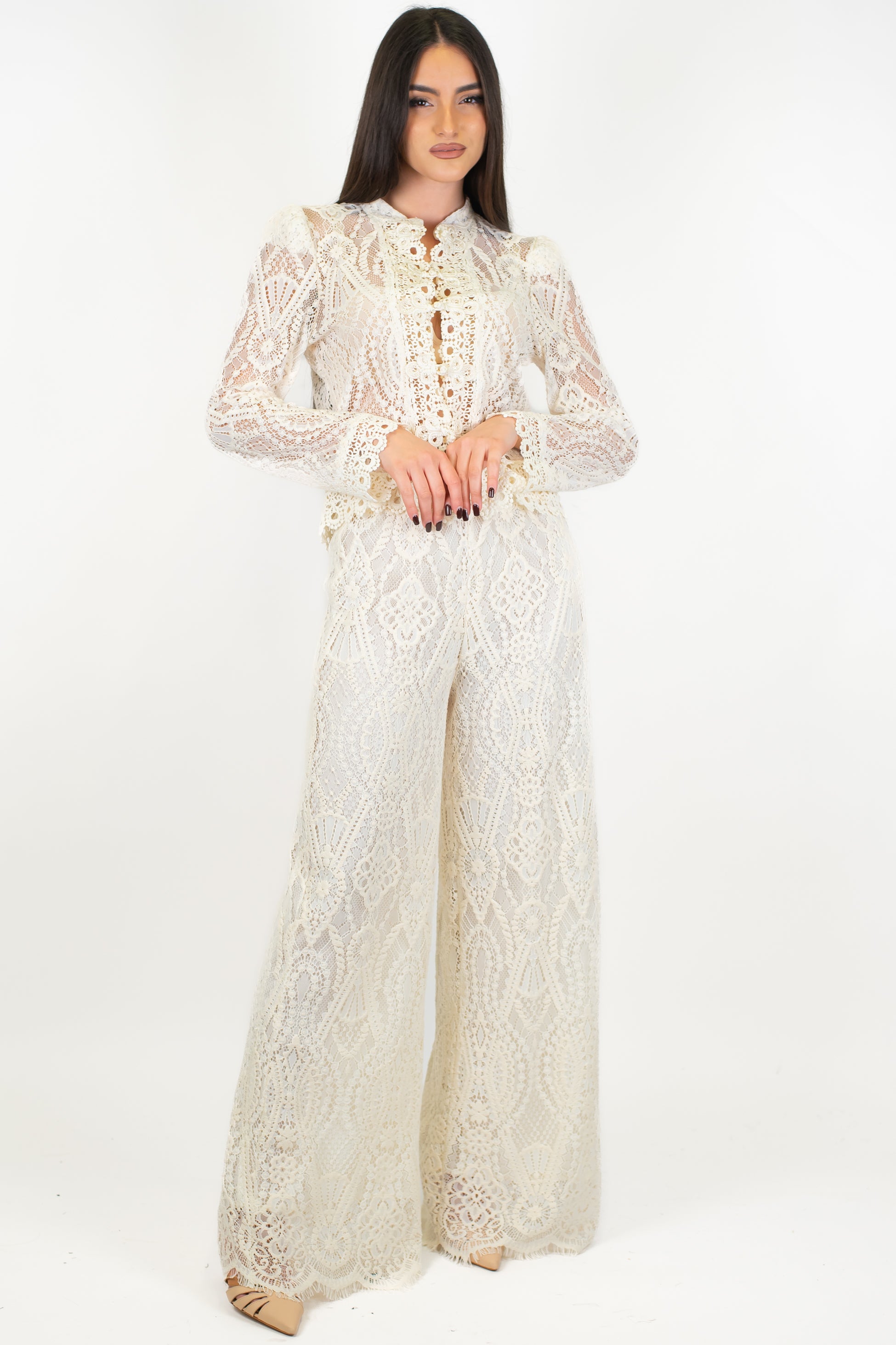 Motel - Pantalone palazzo in crochet con elastico in vita