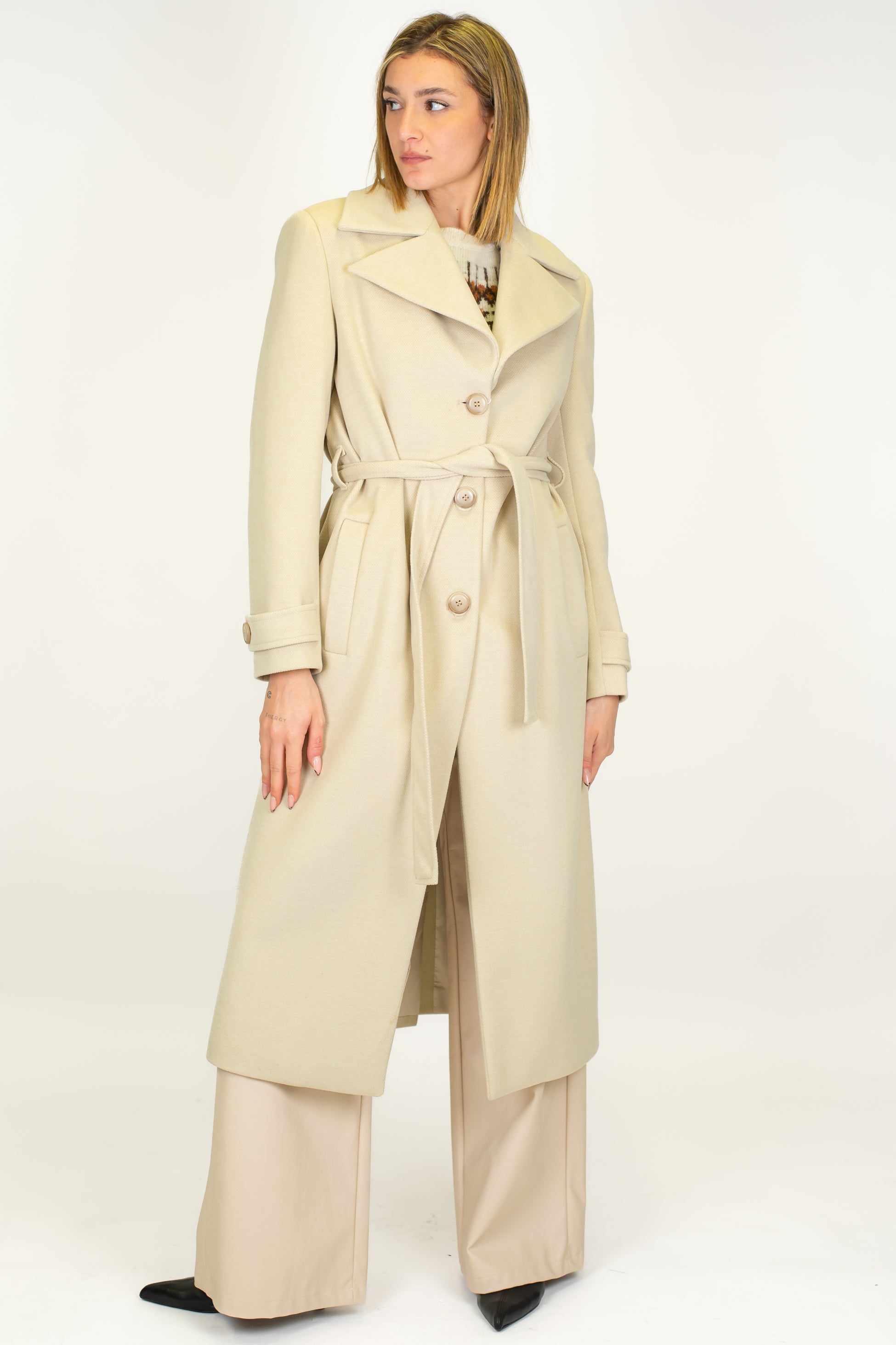 Motel - Cappotto lungo monopetto con cintura