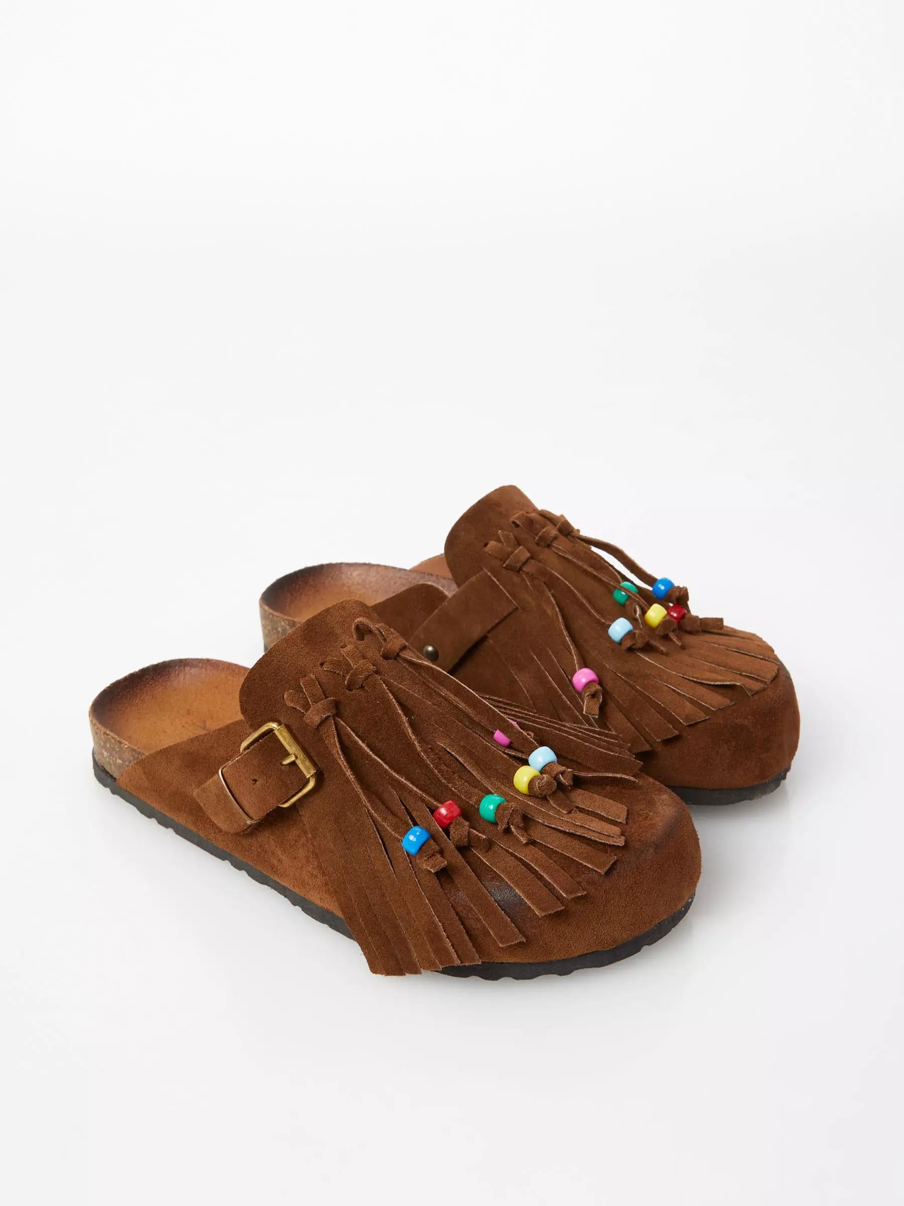 Ovyé - Sandalo in camoscio e frange con perline