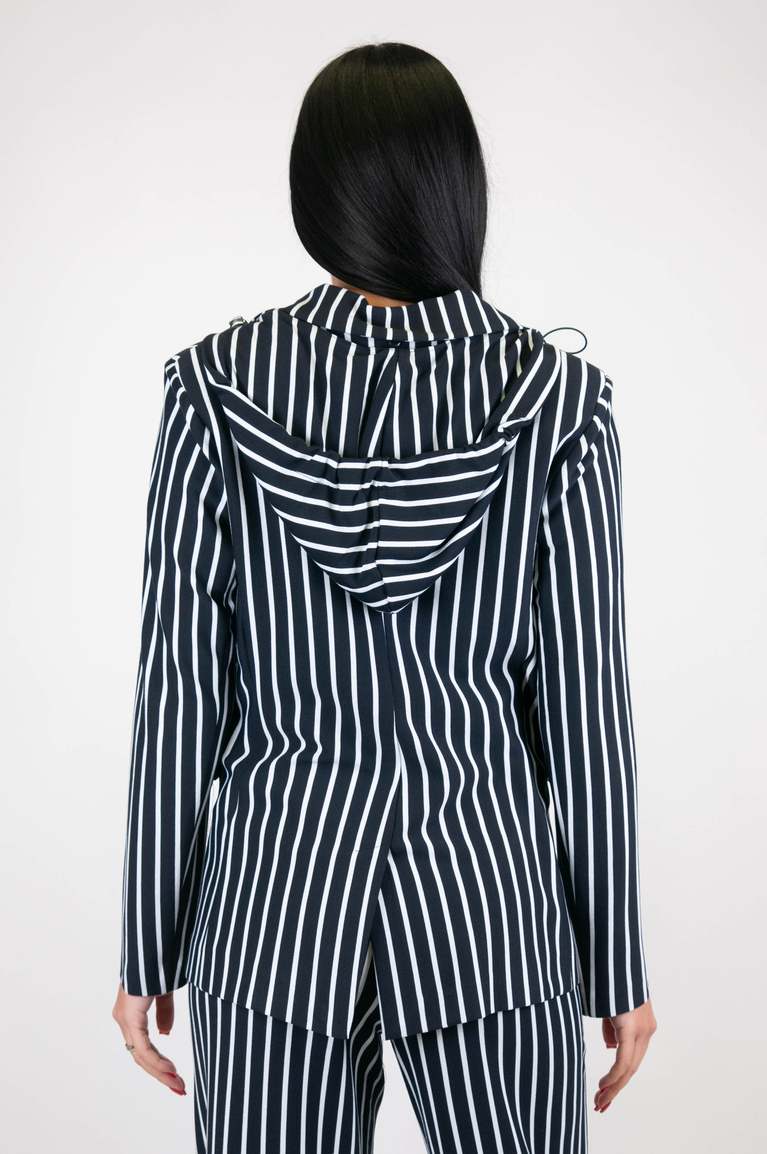 Tension in - Single-breasted striped jacket with hood