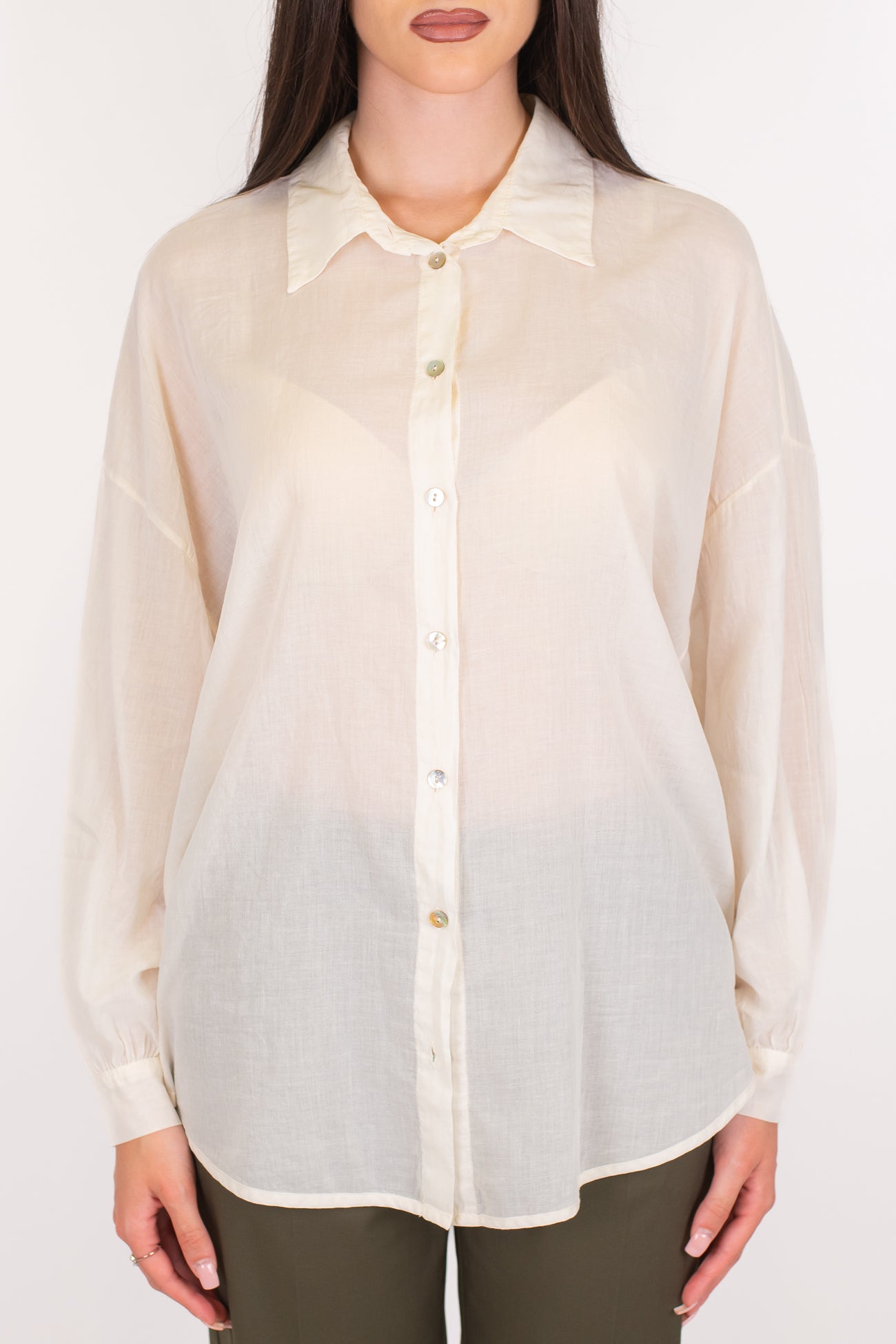 Dixie - Camicia over tinta unita in mussola di cotone