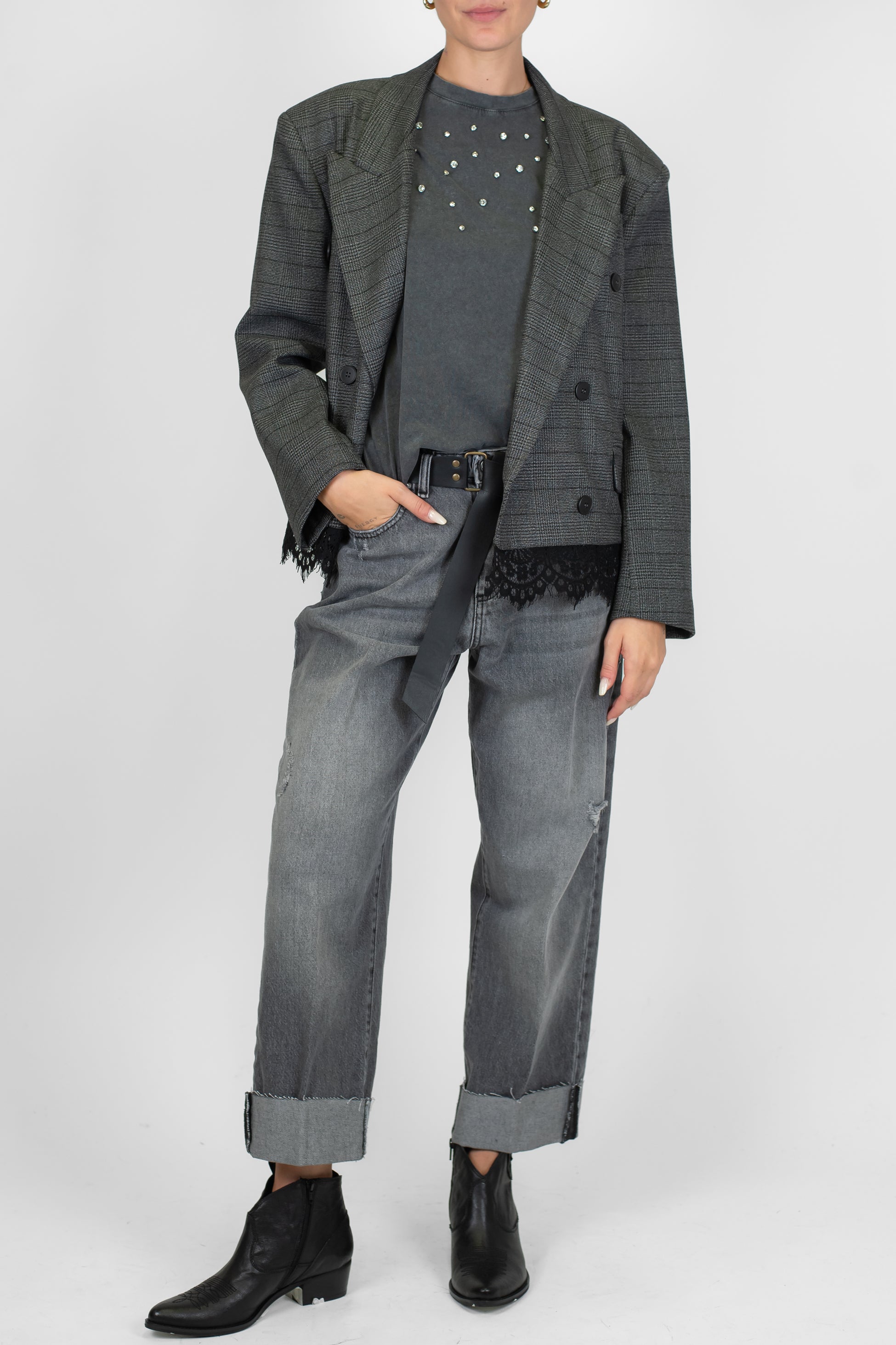 Haveone - Jeans modello Mandy lavaggio scuro con risvolto ampio sul fondo