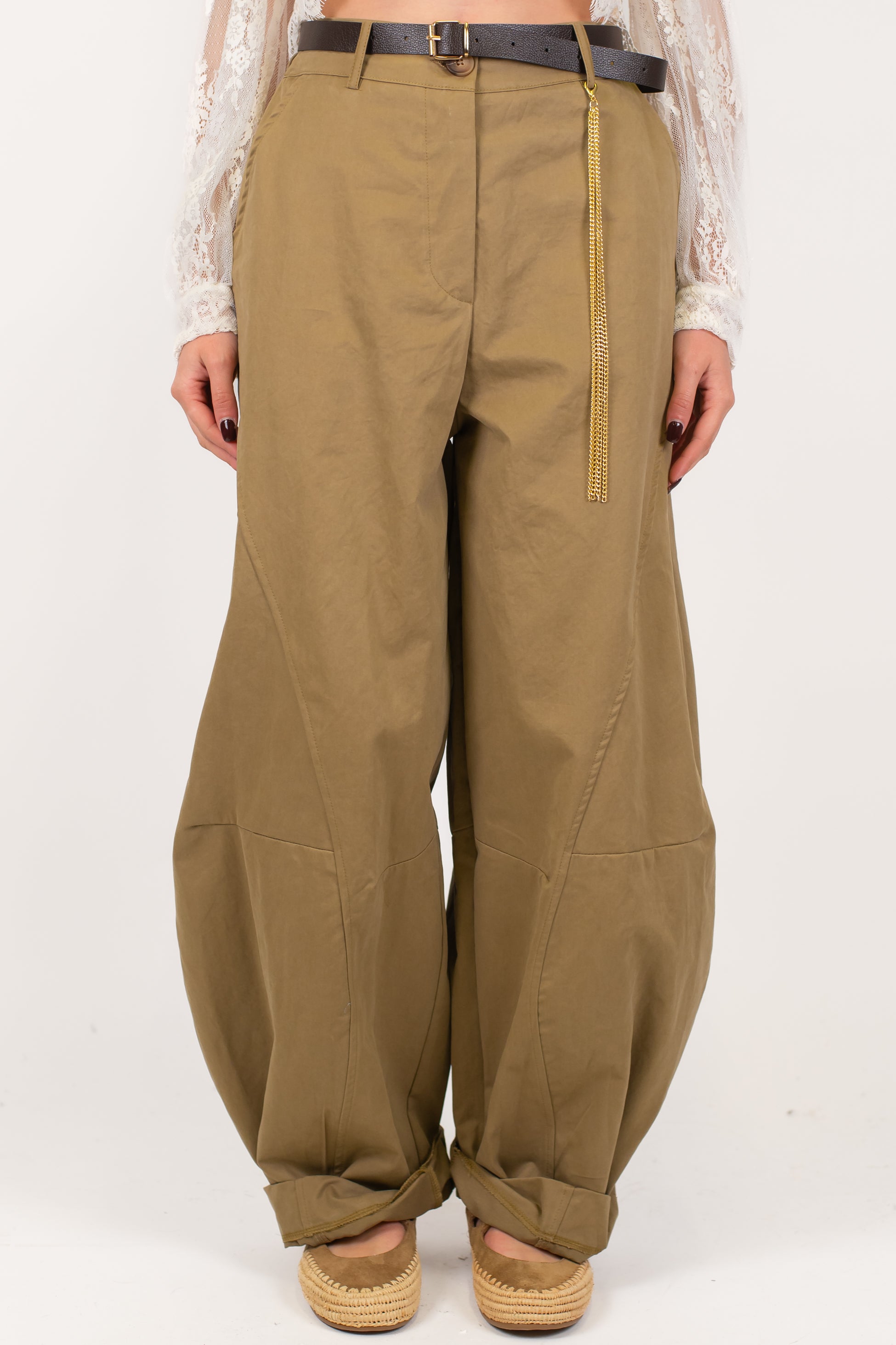 Haveone - Pantalone barrell in cotone con elastico sul retro
