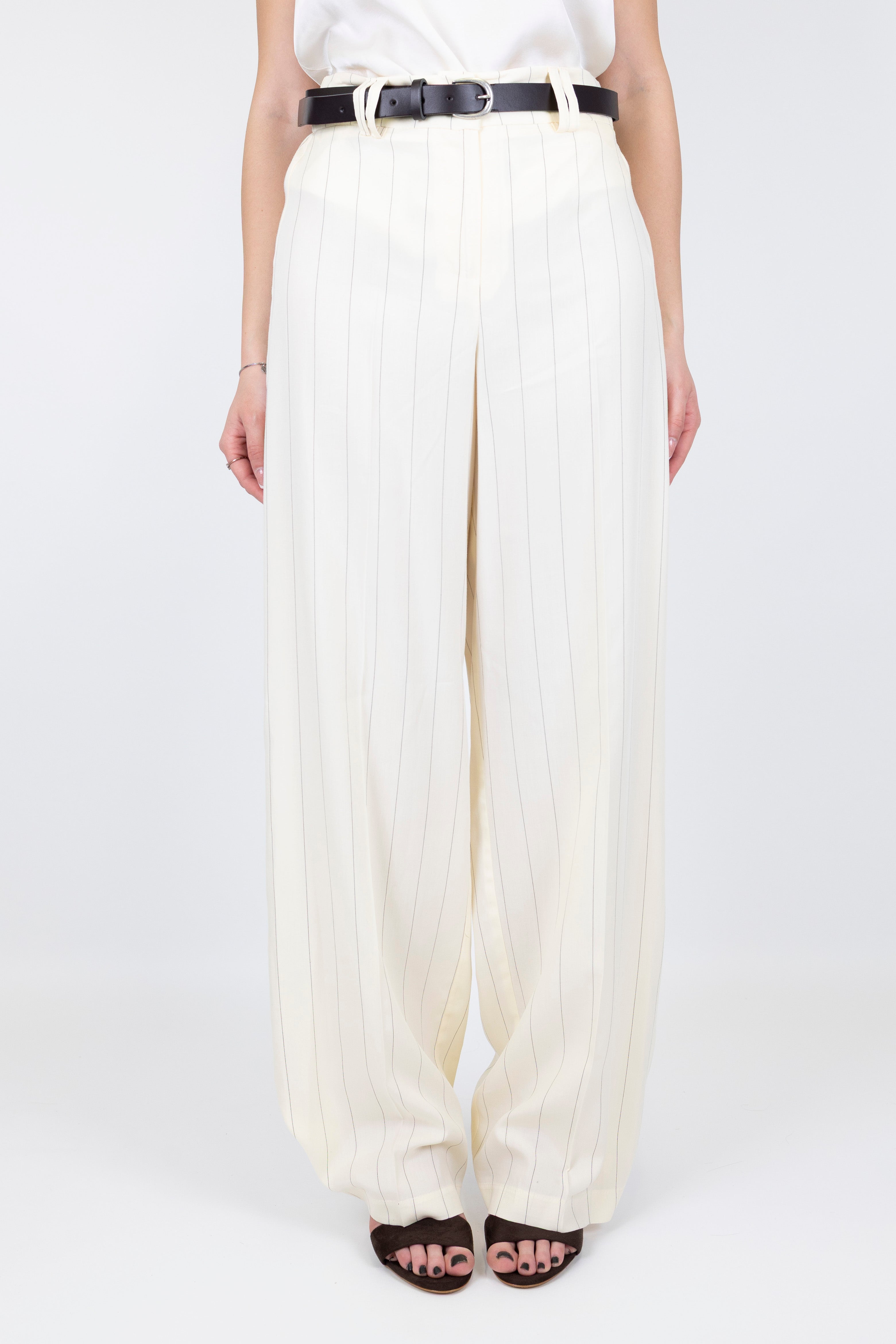Haveone - Pantalone palazzo gessato in lyocell con elastico sul retro