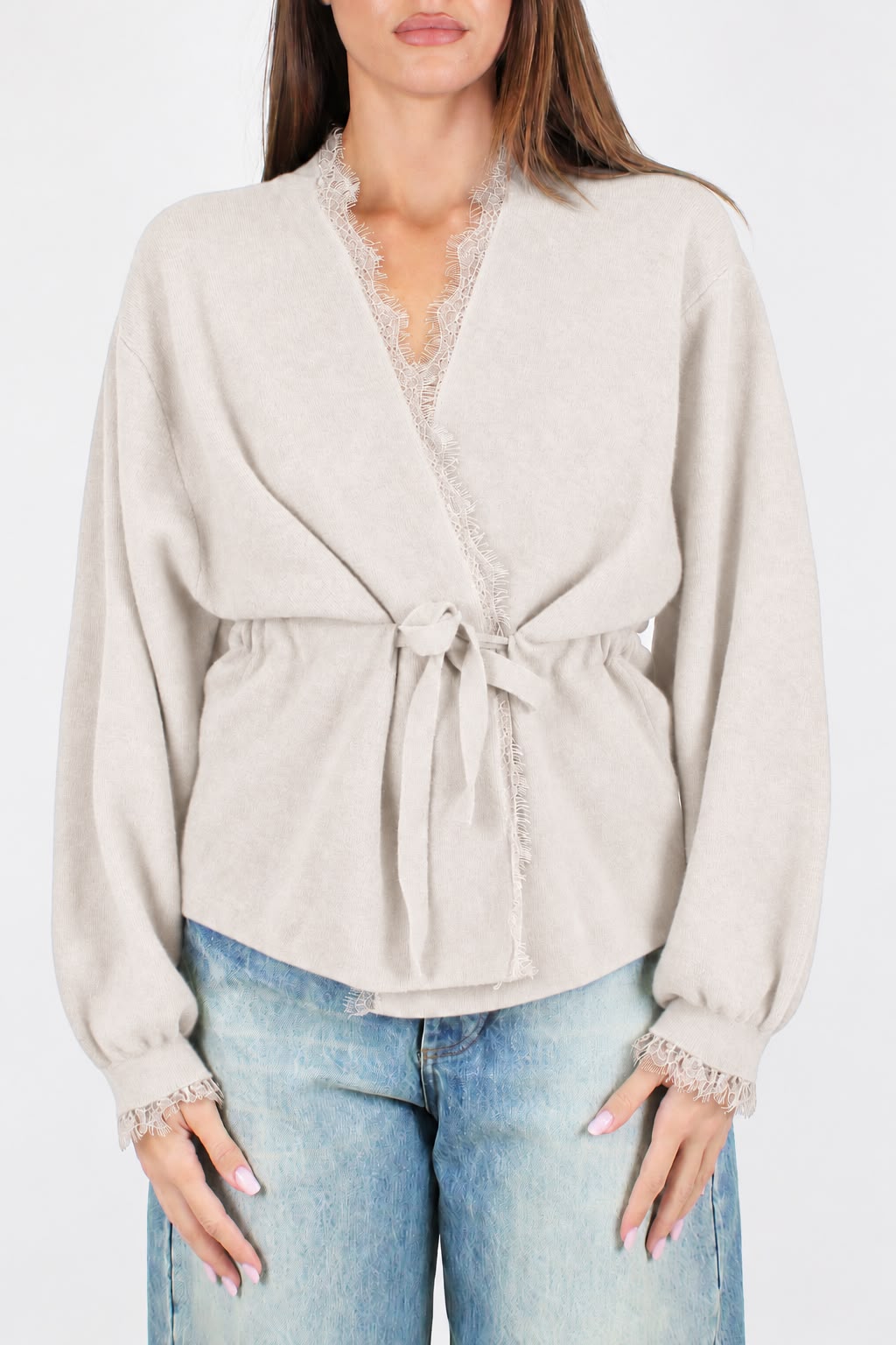 Motel - Cardigan in misto lana e cashmere con profilo in pizzo