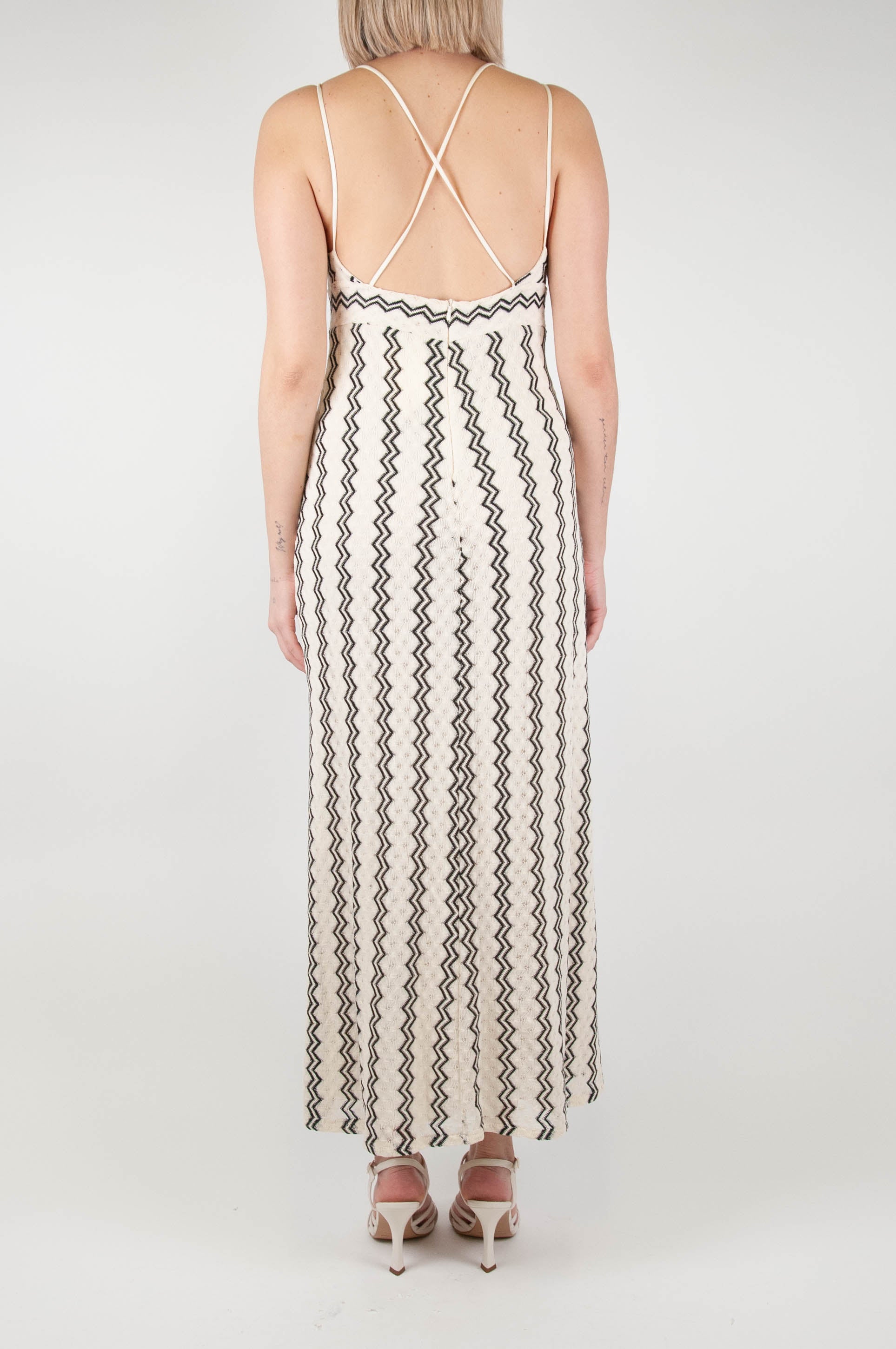 Haveone - Long zig zag patterned dress with front-back neckline